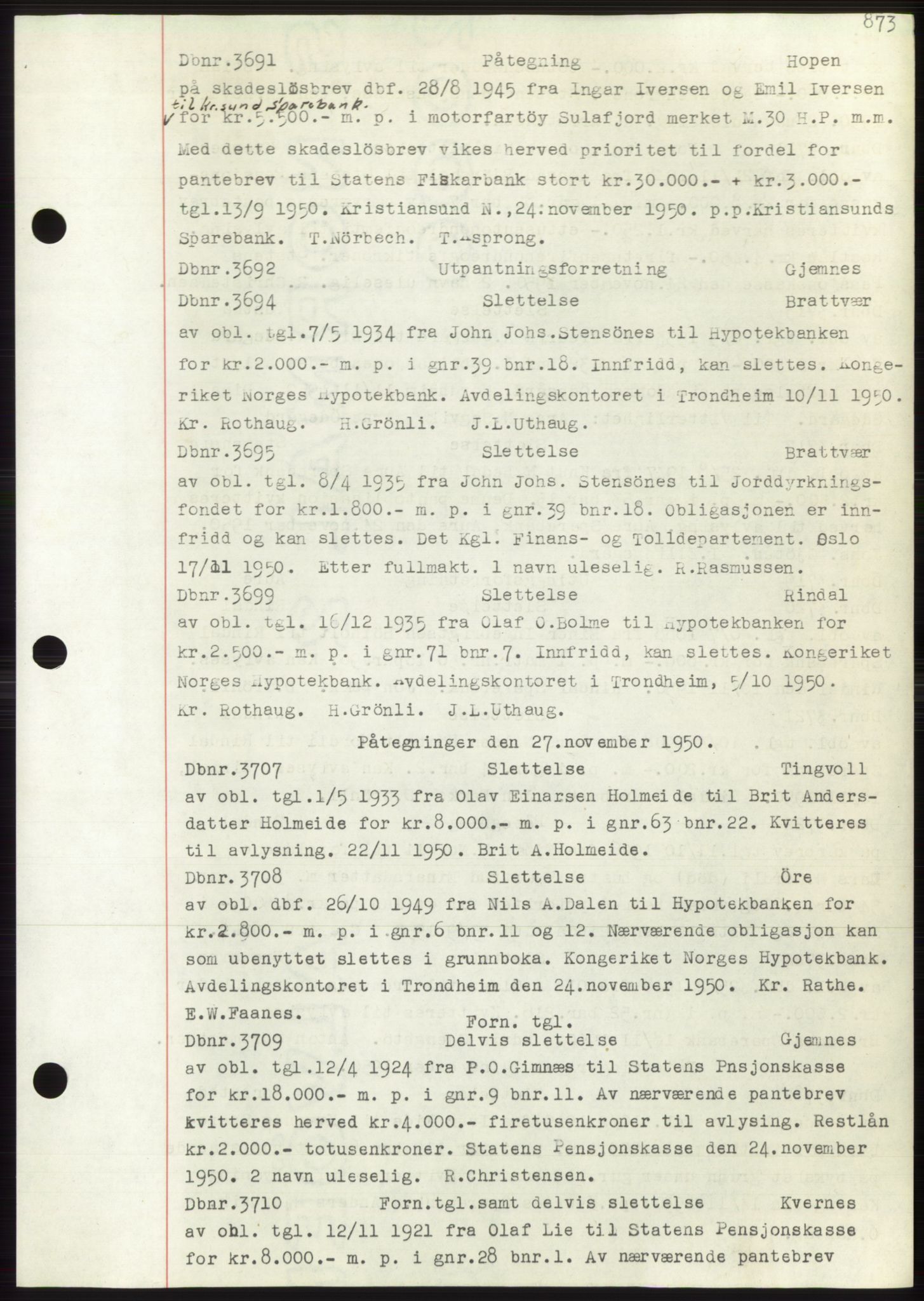 Nordmøre sorenskriveri, AV/SAT-A-4132/1/2/2Ca: Mortgage book no. C82b, 1946-1951, Diary no: : 3691/1950