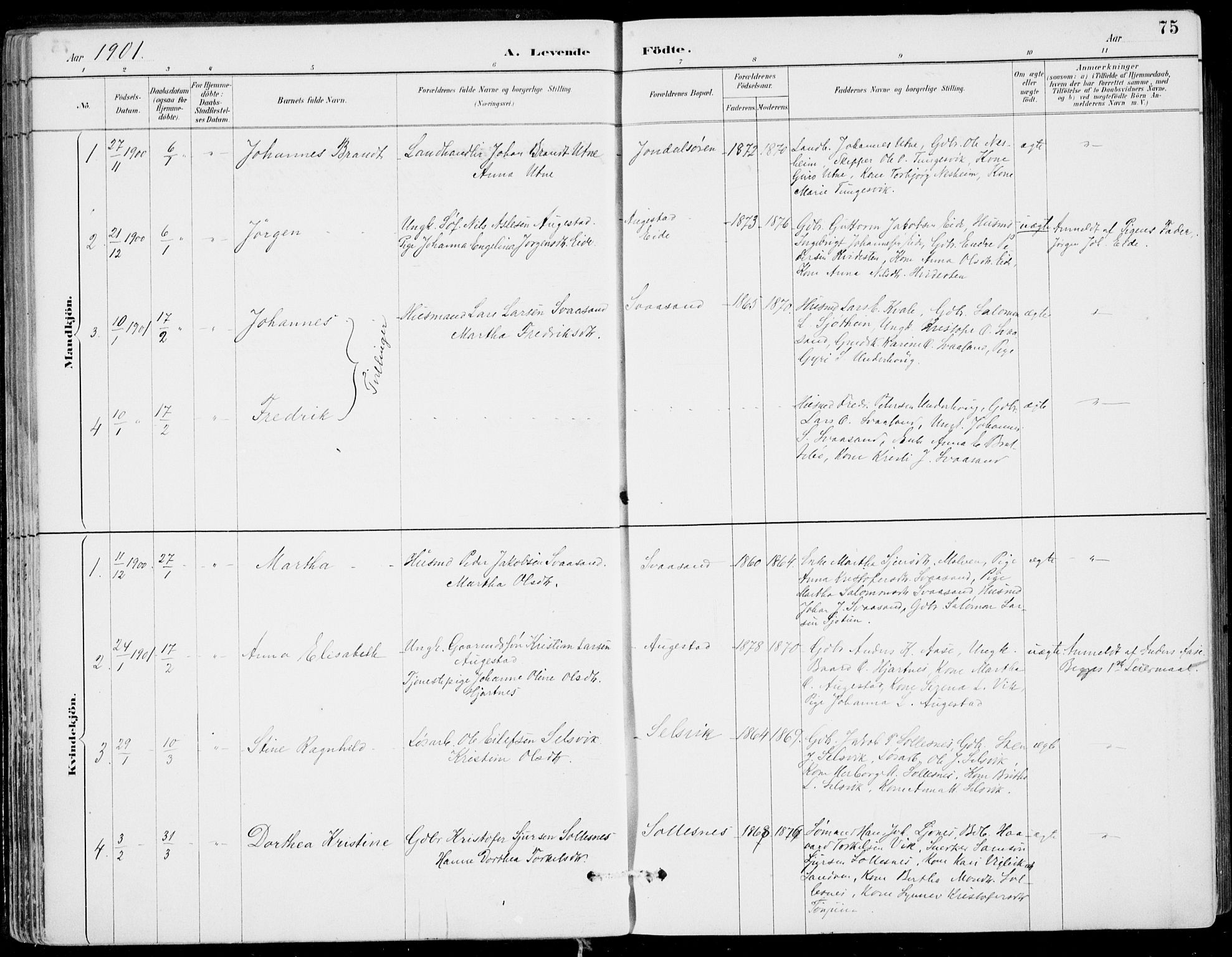 Strandebarm sokneprestembete, AV/SAB-A-78401/H/Haa: Parish register (official) no. E  1, 1886-1908, p. 75