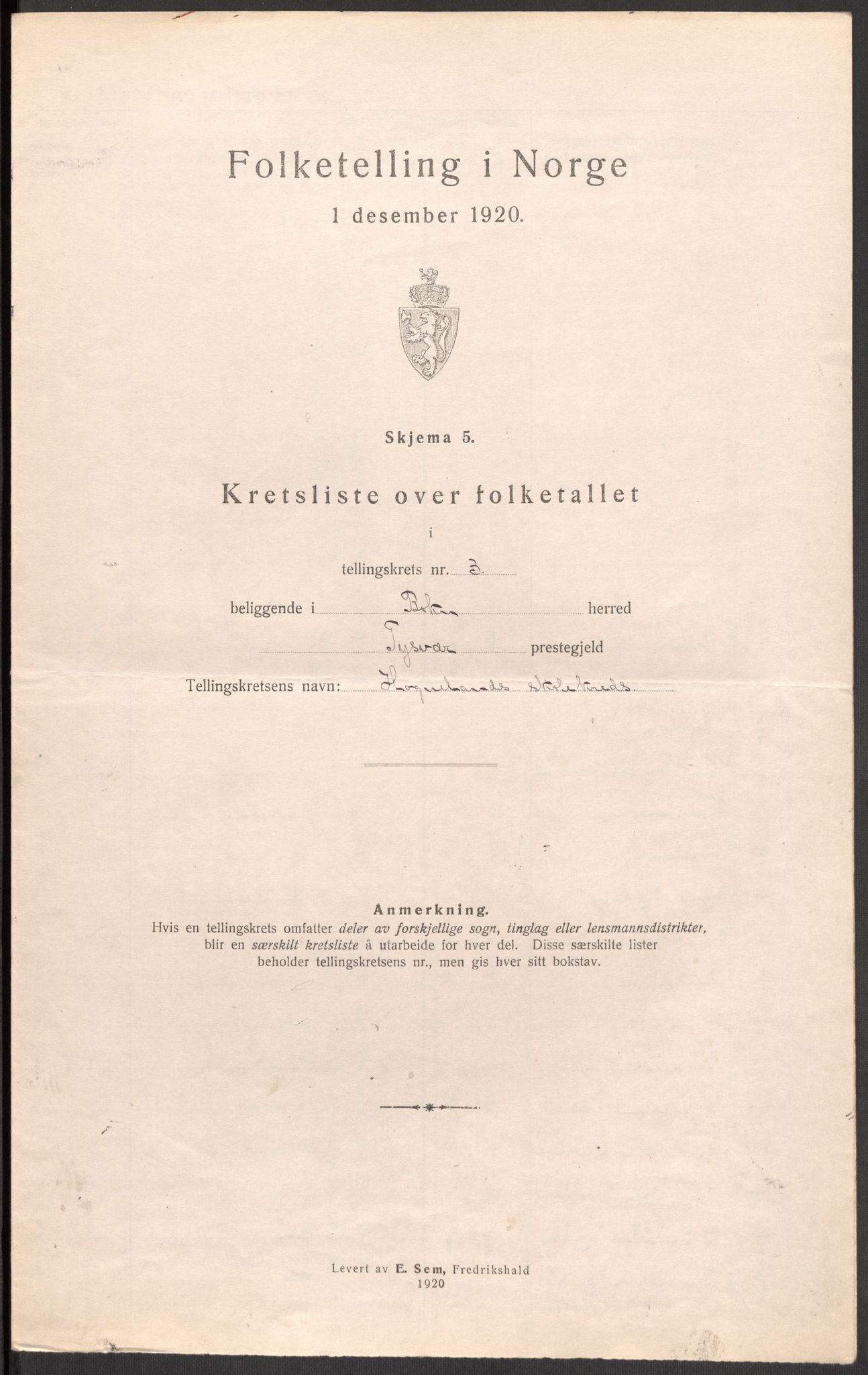 SAST, 1920 census for Bokn, 1920, p. 15
