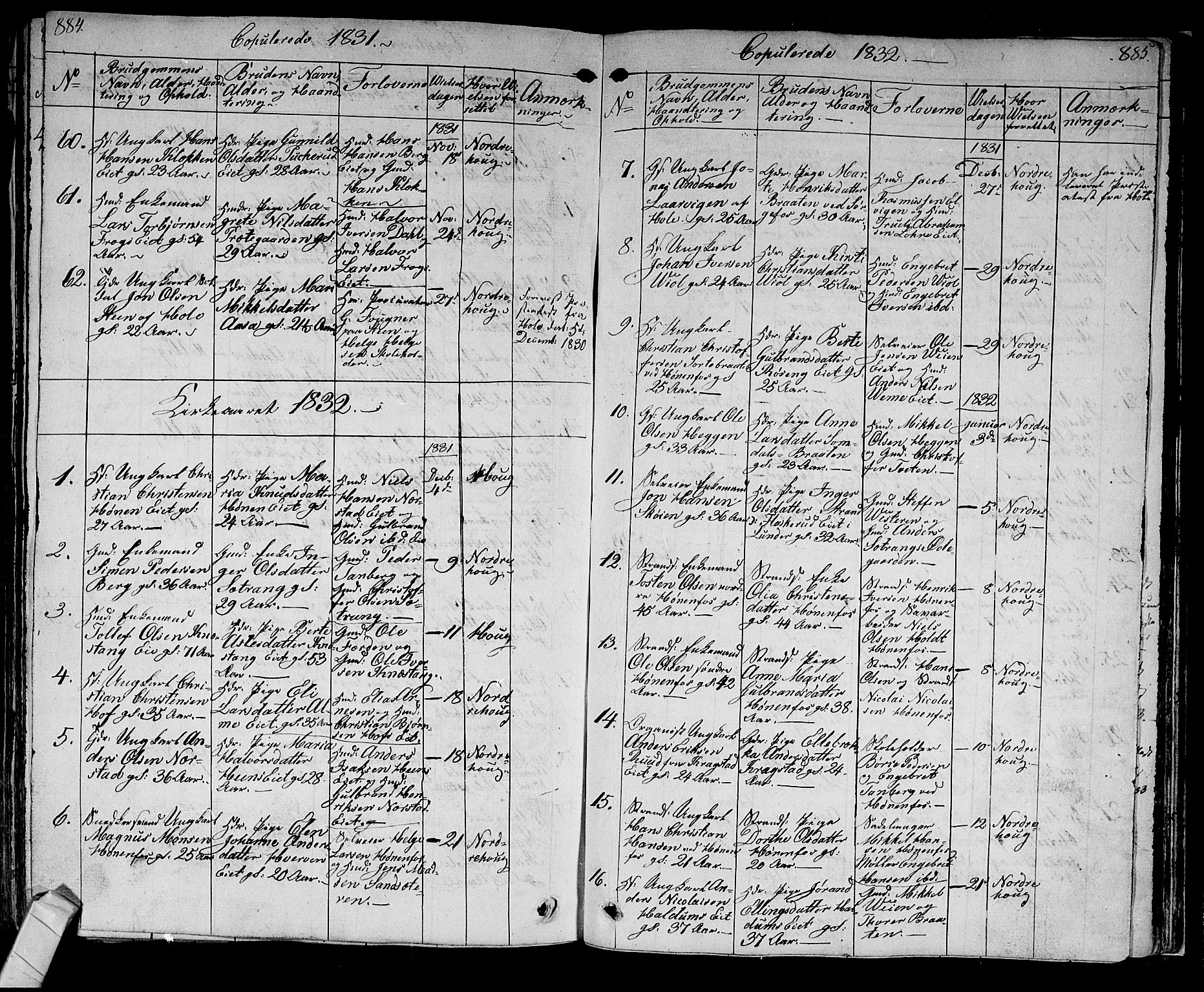 Norderhov kirkebøker, SAKO/A-237/F/Fa/L0009: Parish register (official) no. 9, 1819-1837, p. 884-885
