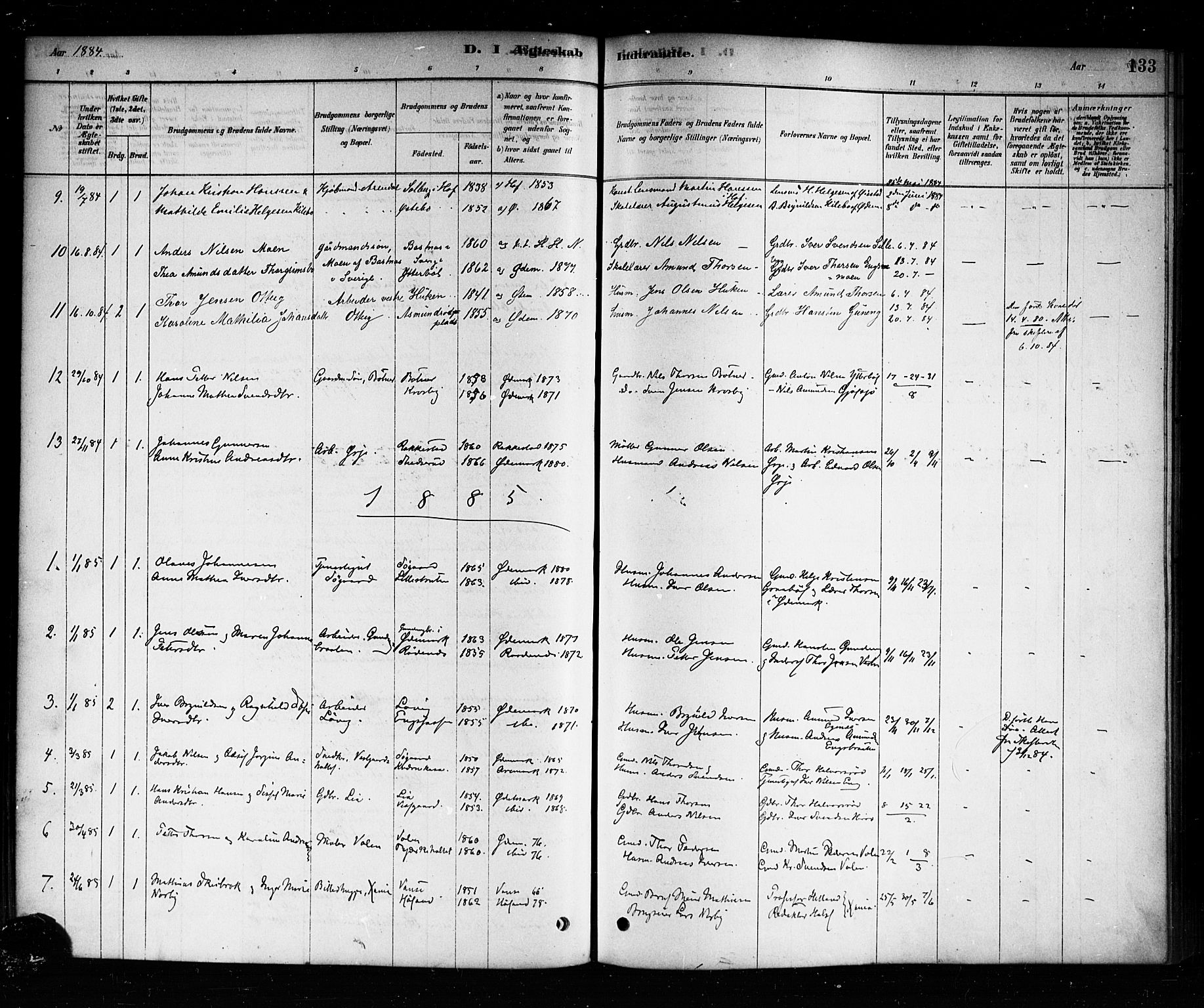 Aremark prestekontor Kirkebøker, SAO/A-10899/F/Fb/L0004: Parish register (official) no. II 4, 1878-1895, p. 133