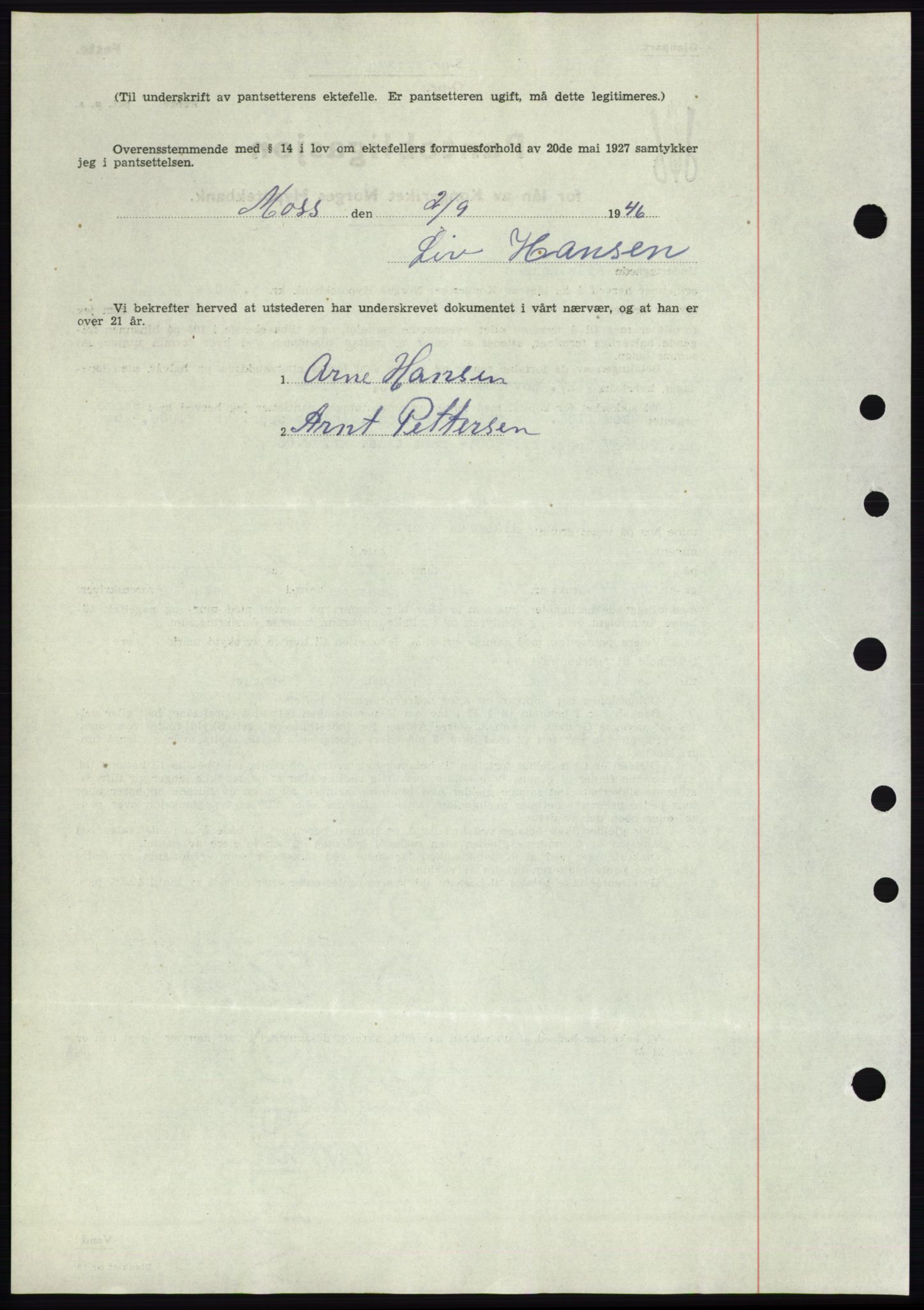 Moss sorenskriveri, SAO/A-10168: Mortgage book no. B15, 1946-1946, Diary no: : 2043/1946