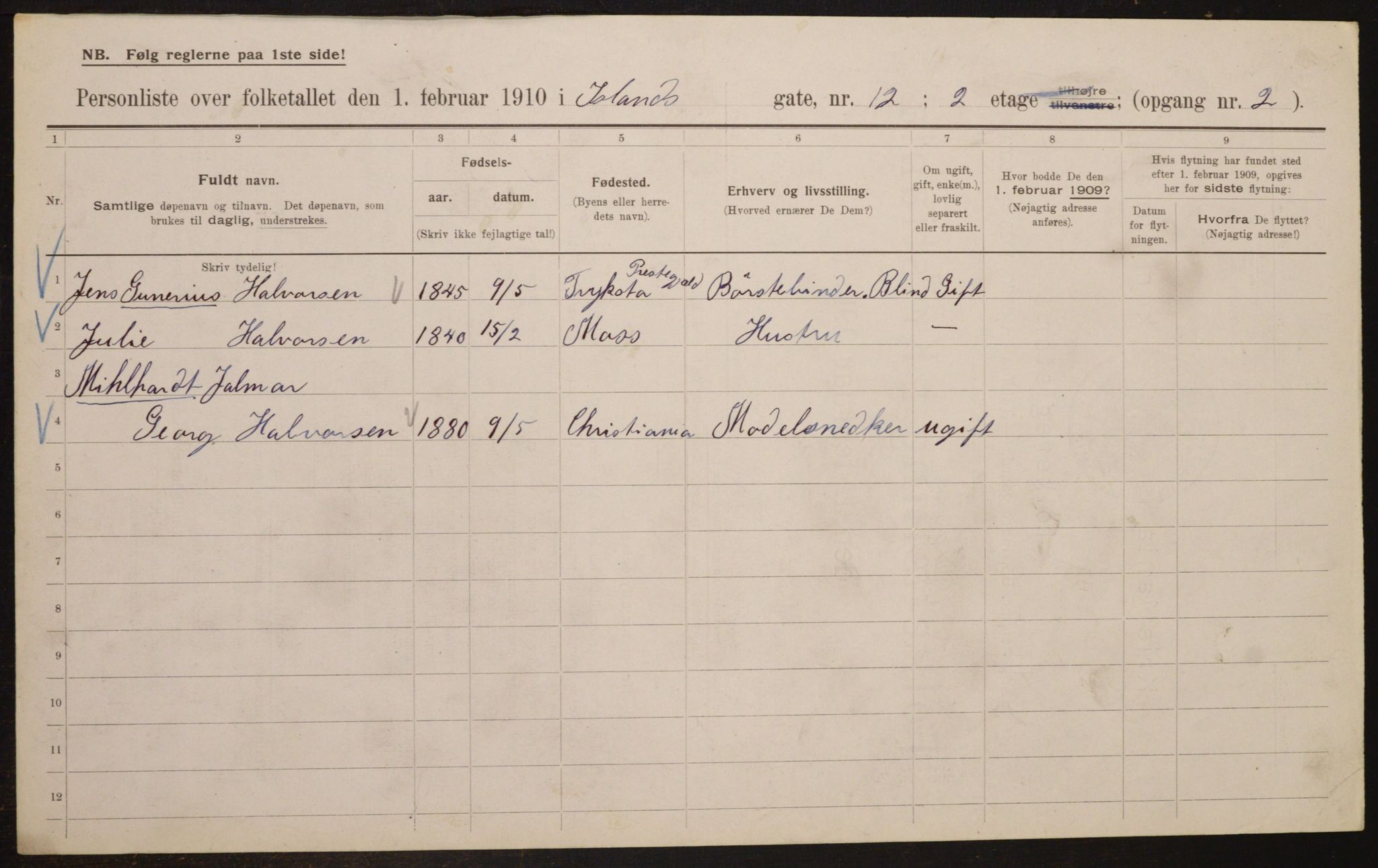 OBA, Municipal Census 1910 for Kristiania, 1910, p. 43565