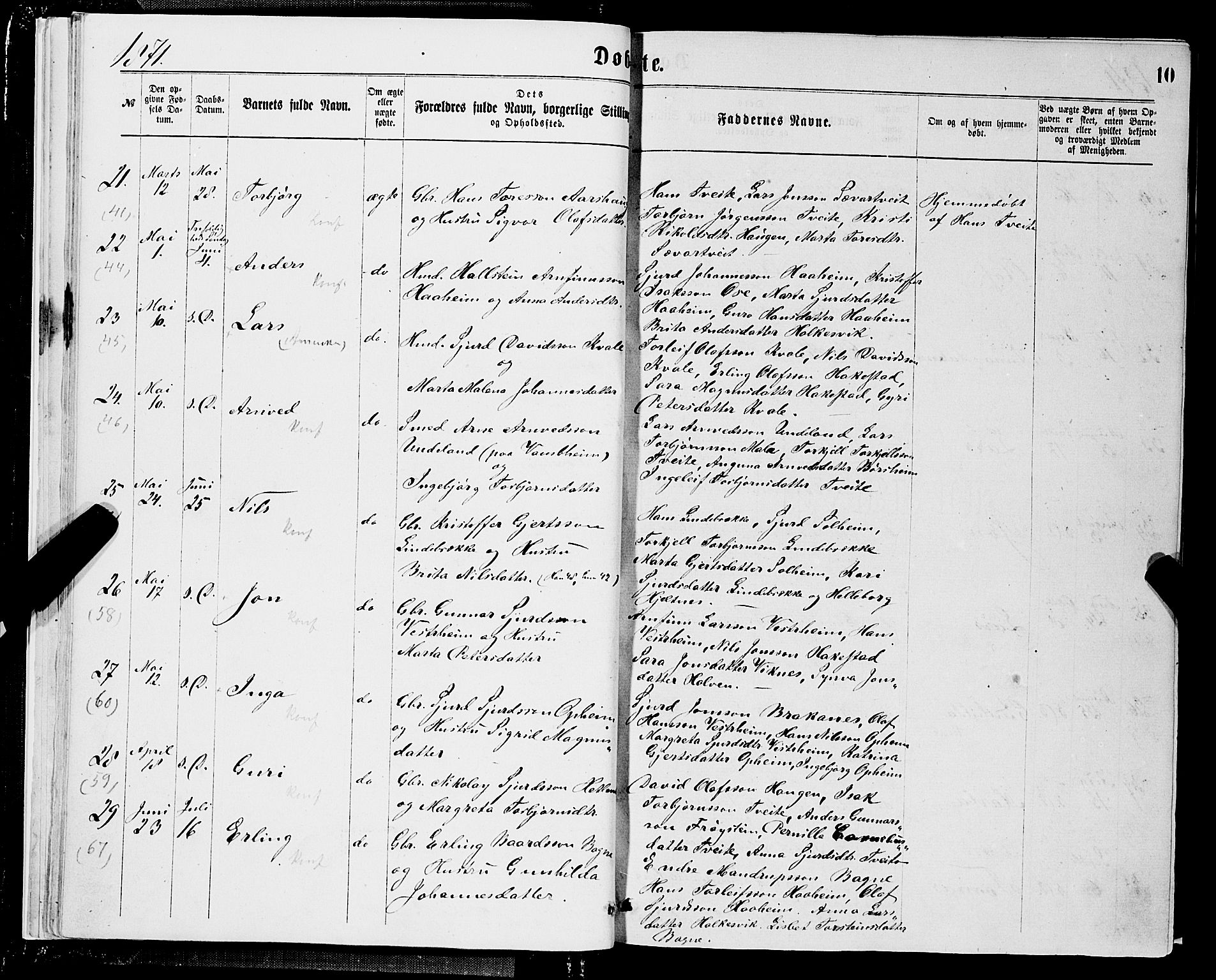 Ulvik sokneprestembete, AV/SAB-A-78801/H/Hab: Parish register (copy) no. A 2, 1869-1882, p. 10