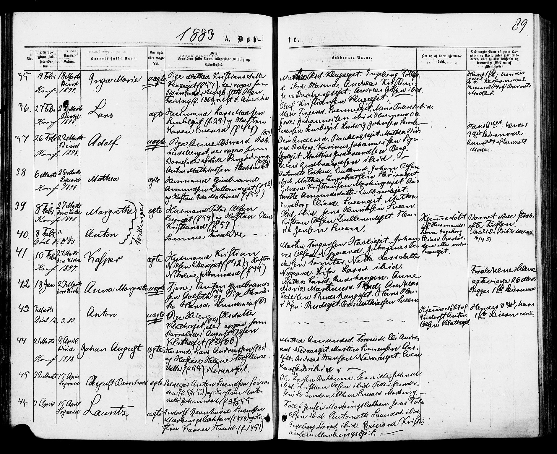 Biri prestekontor, AV/SAH-PREST-096/H/Ha/Haa/L0006: Parish register (official) no. 6, 1877-1886, p. 89