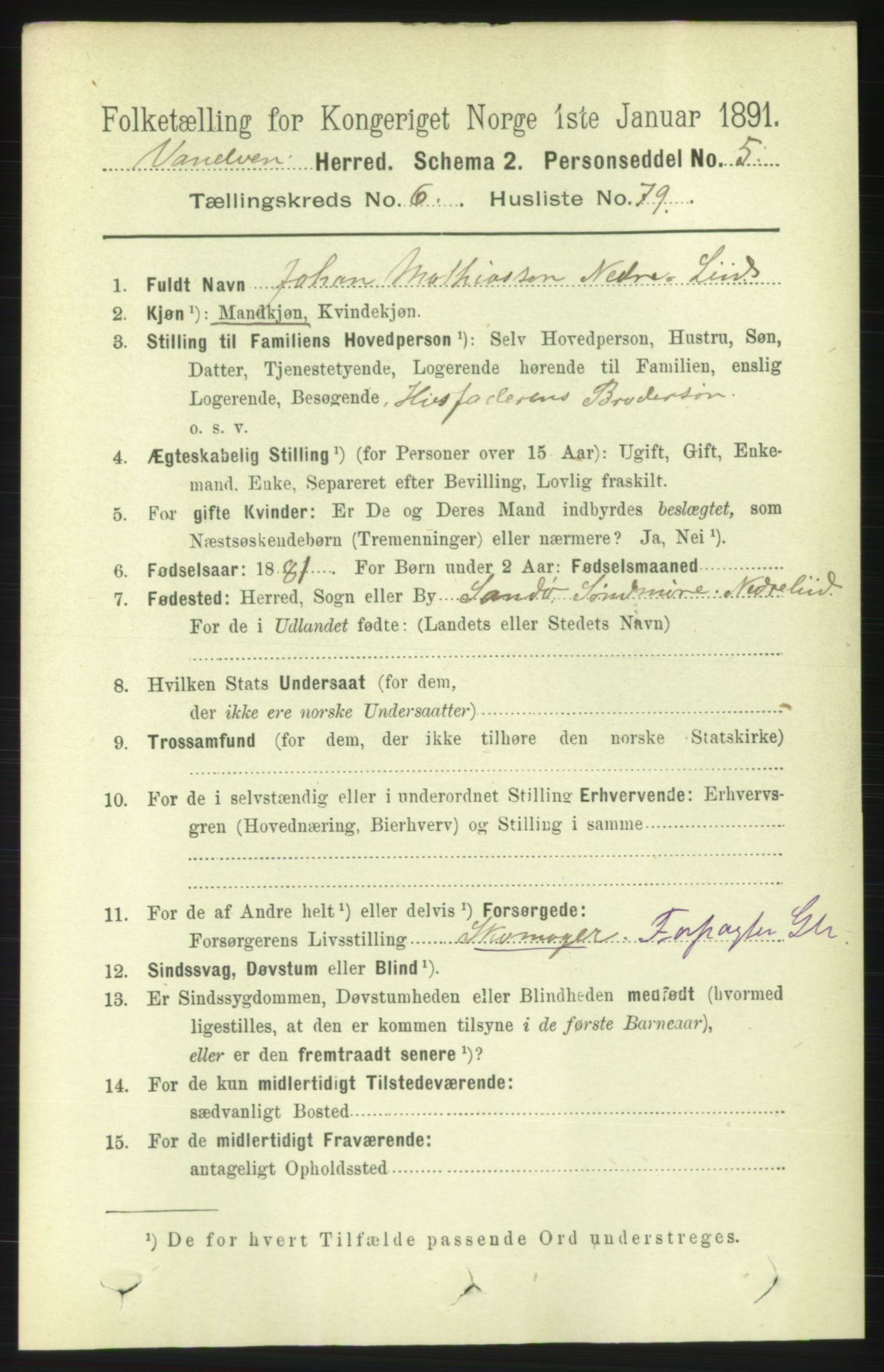 RA, 1891 census for 1511 Vanylven, 1891, p. 3084