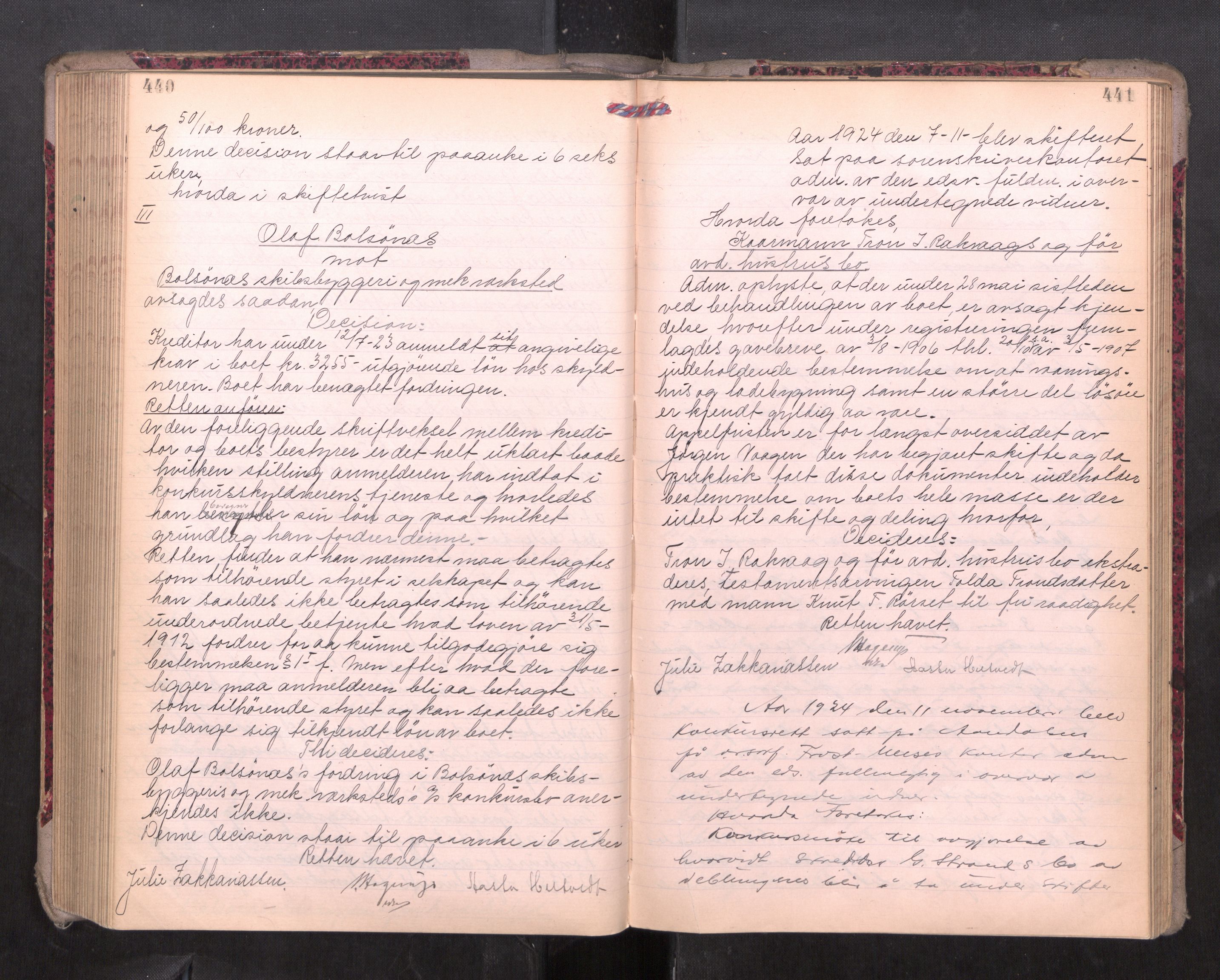 Romsdal sorenskriveri, AV/SAT-A-4149/1/3/3B/L0010: Skiftebehandlingsprotokoll, 1923-1925, p. 440-441