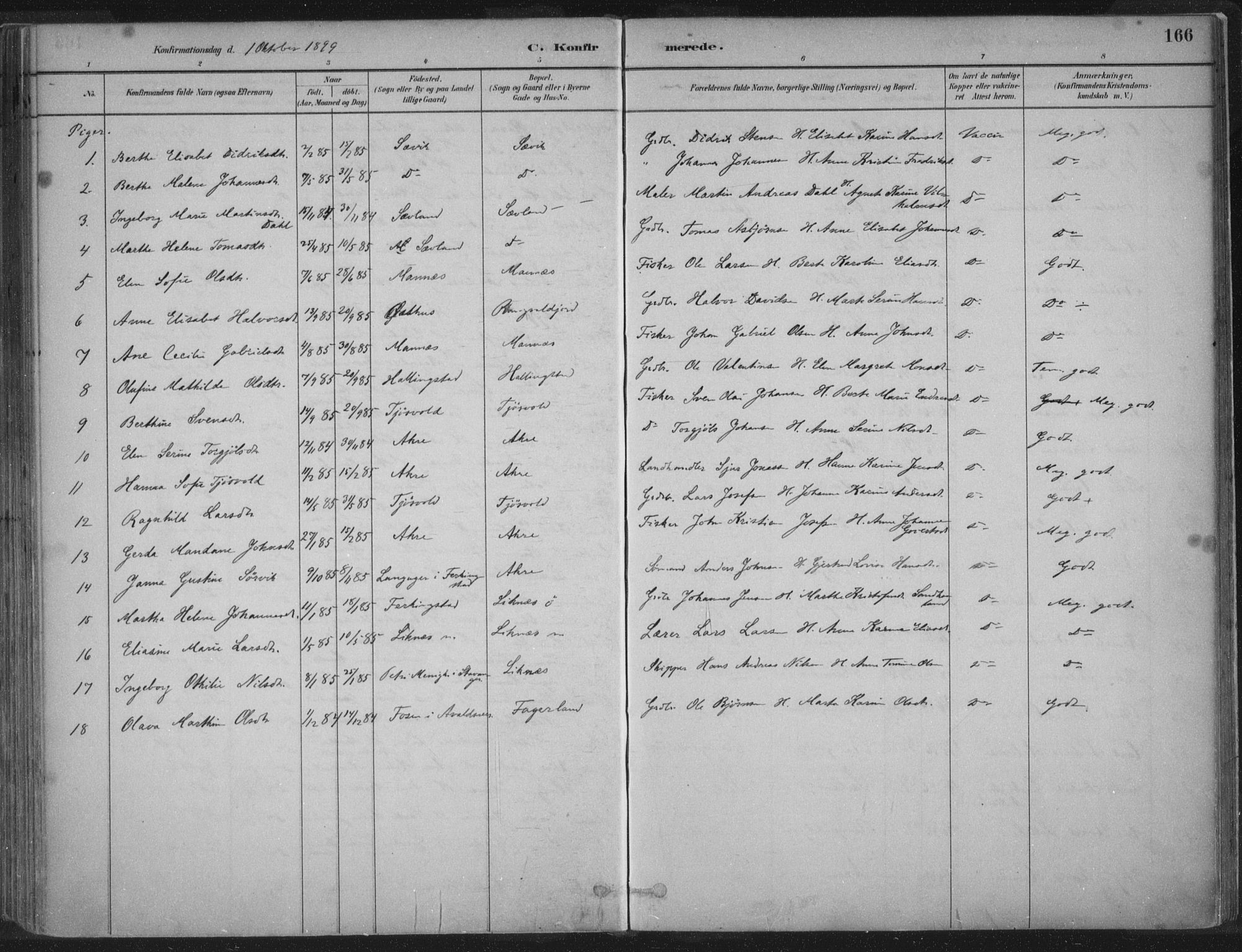 Kopervik sokneprestkontor, SAST/A-101850/H/Ha/Haa/L0004: Parish register (official) no. A 4, 1882-1905, p. 166