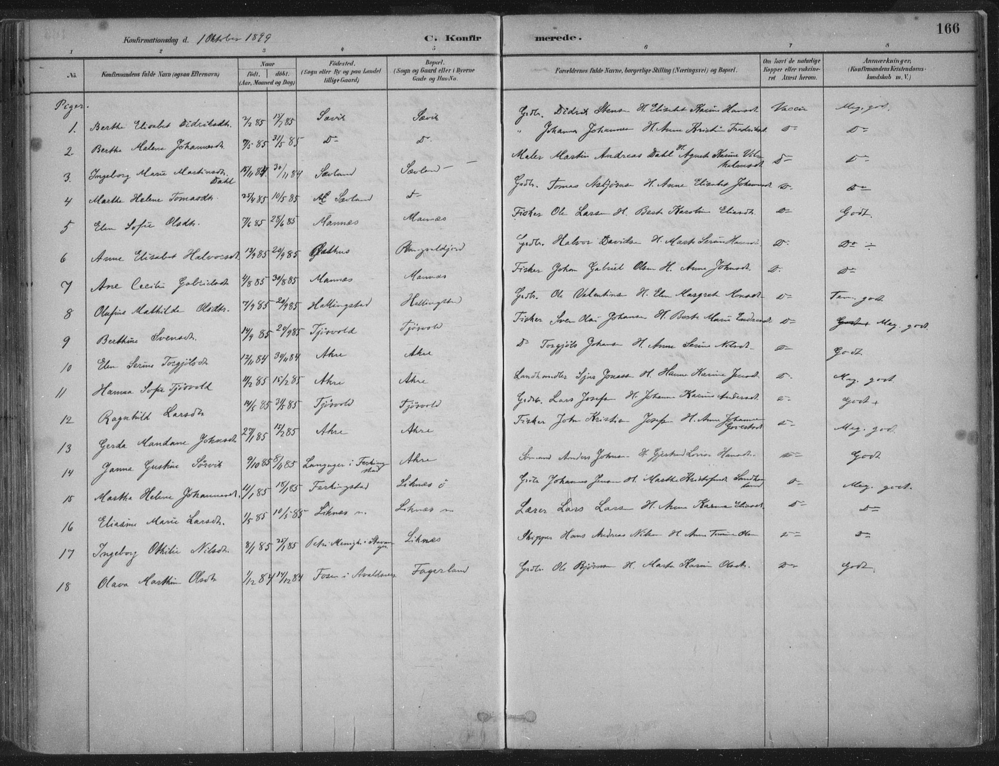 Kopervik sokneprestkontor, AV/SAST-A-101850/H/Ha/Haa/L0004: Parish register (official) no. A 4, 1882-1905, p. 166