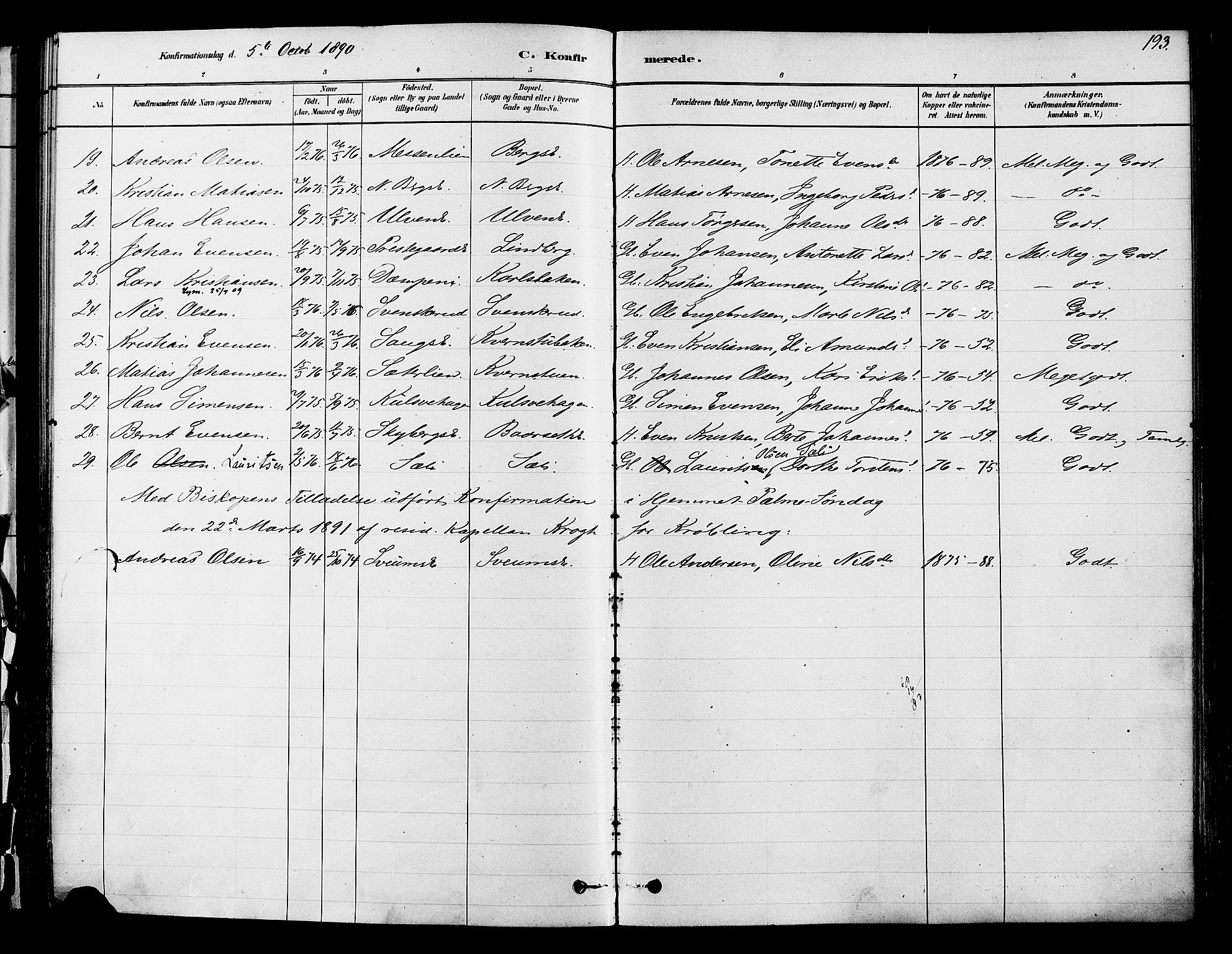 Ringsaker prestekontor, AV/SAH-PREST-014/K/Ka/L0012: Parish register (official) no. 12, 1879-1890, p. 193