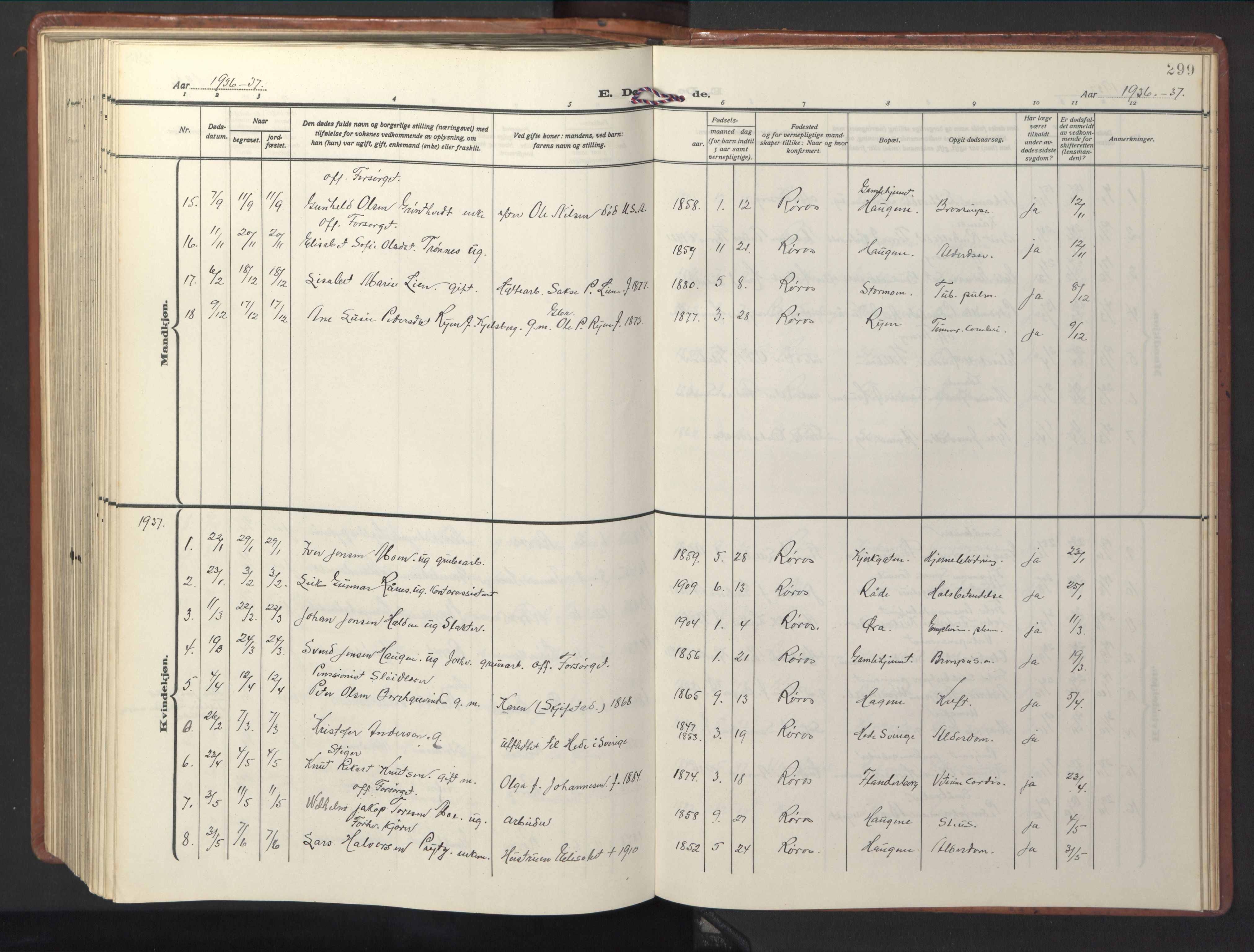 Ministerialprotokoller, klokkerbøker og fødselsregistre - Sør-Trøndelag, AV/SAT-A-1456/681/L0943: Parish register (copy) no. 681C07, 1926-1954, p. 299