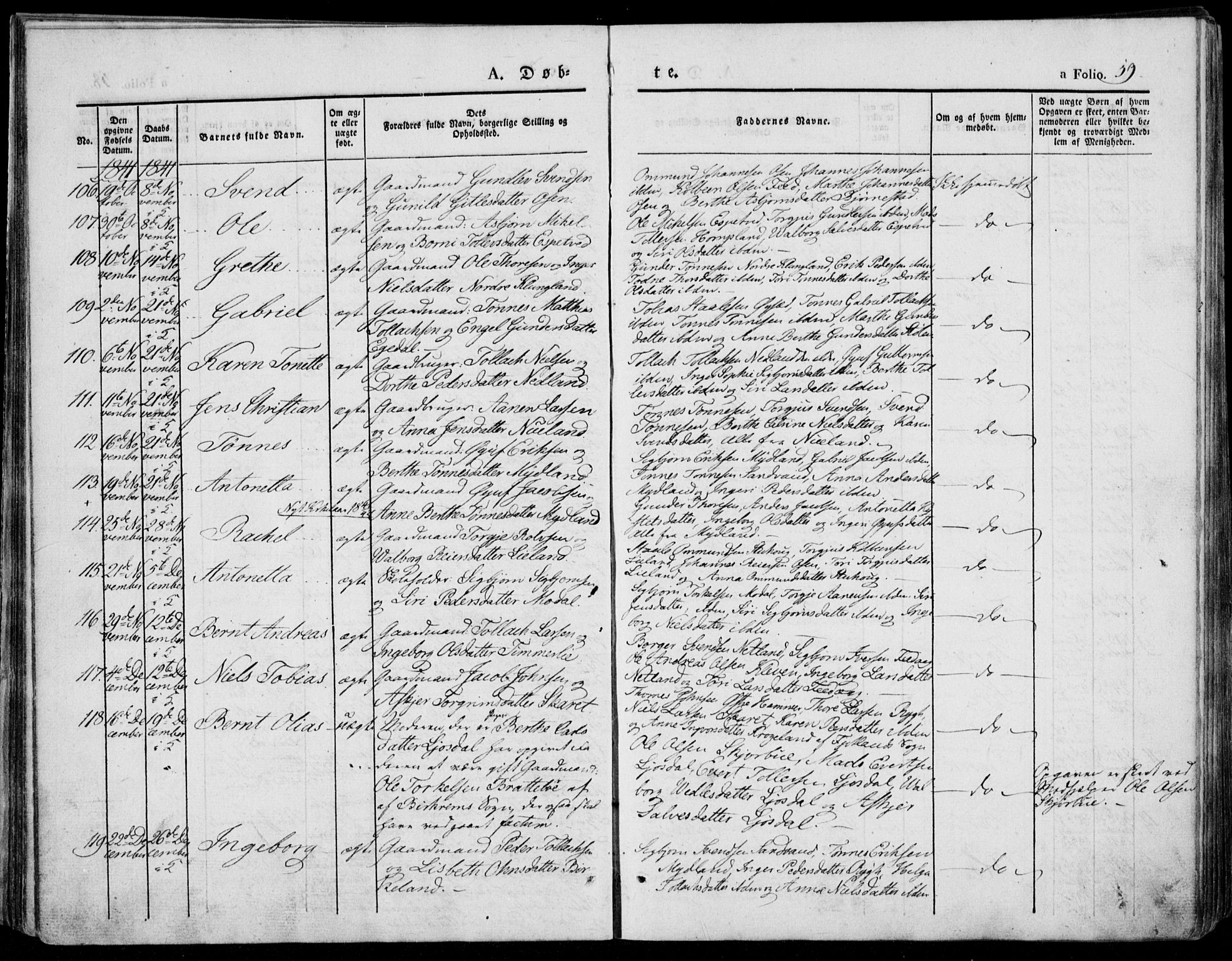 Bakke sokneprestkontor, SAK/1111-0002/F/Fa/Faa/L0004: Parish register (official) no. A 4, 1834-1846, p. 59