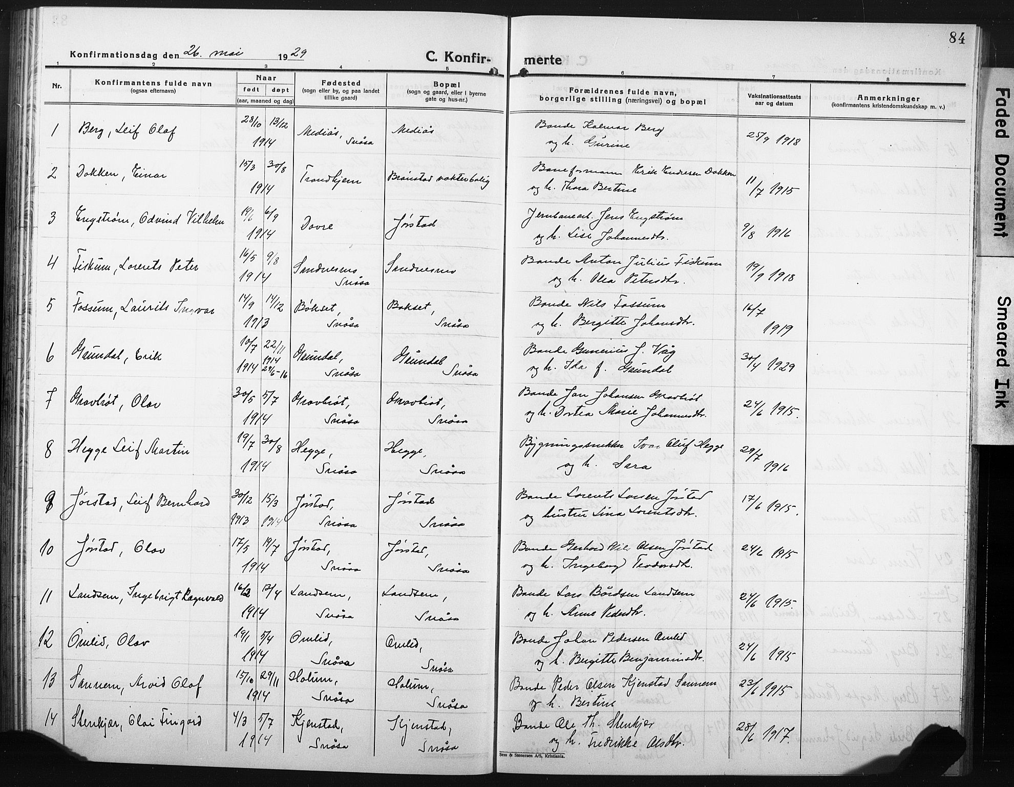 Ministerialprotokoller, klokkerbøker og fødselsregistre - Nord-Trøndelag, SAT/A-1458/749/L0480: Parish register (copy) no. 749C02, 1924-1932, p. 84
