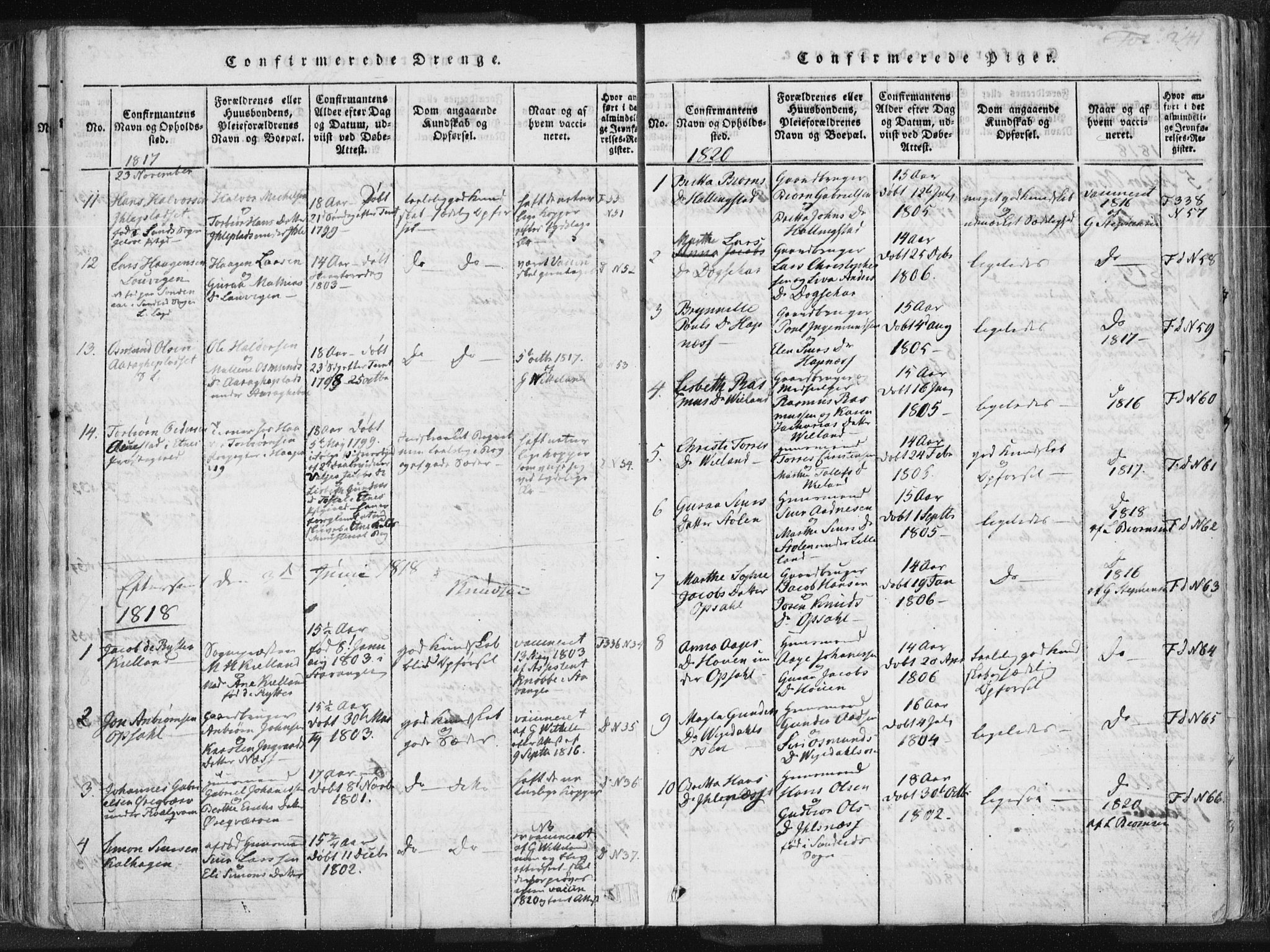 Vikedal sokneprestkontor, SAST/A-101840/01/IV: Parish register (official) no. A 3, 1817-1850, p. 241