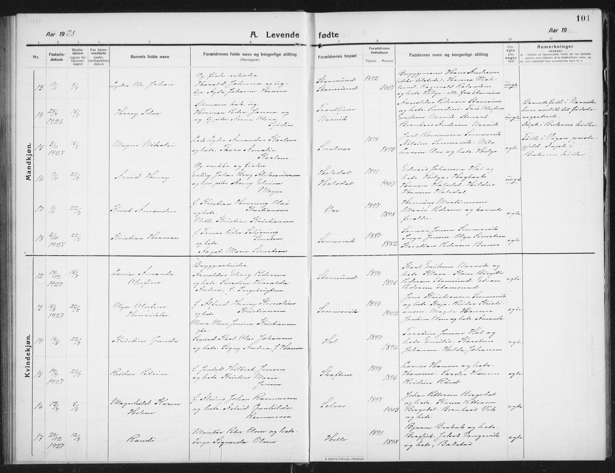 Ministerialprotokoller, klokkerbøker og fødselsregistre - Nordland, AV/SAT-A-1459/882/L1183: Parish register (copy) no. 882C01, 1911-1938, p. 101