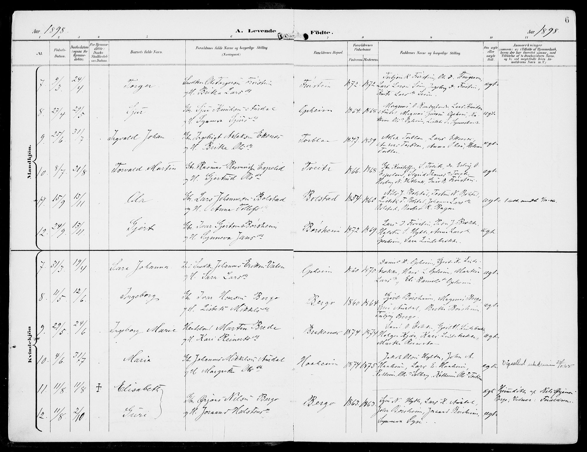 Ulvik sokneprestembete, AV/SAB-A-78801/H/Haa: Parish register (official) no. B  2, 1898-1924, p. 6