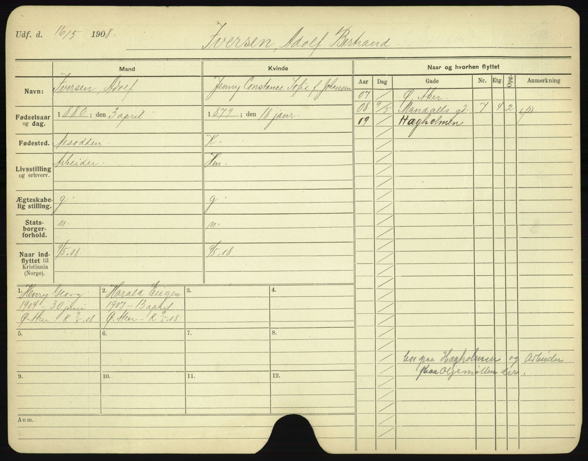 Oslo folkeregister, Registerkort, SAO/A-11715/F/Fa/Fac/L0005: Menn, 1906-1914, p. 50a