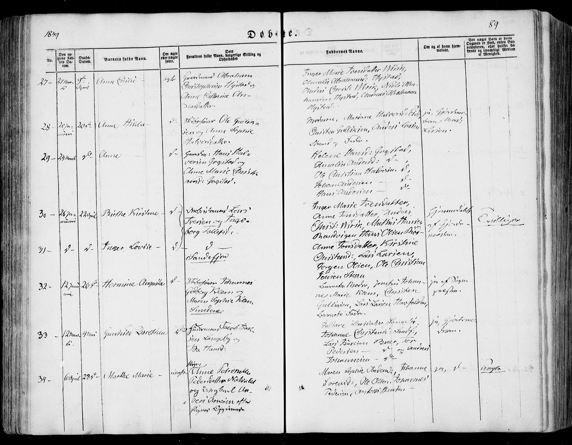 Sandar kirkebøker, SAKO/A-243/F/Fa/L0006: Parish register (official) no. 6, 1847-1860, p. 89