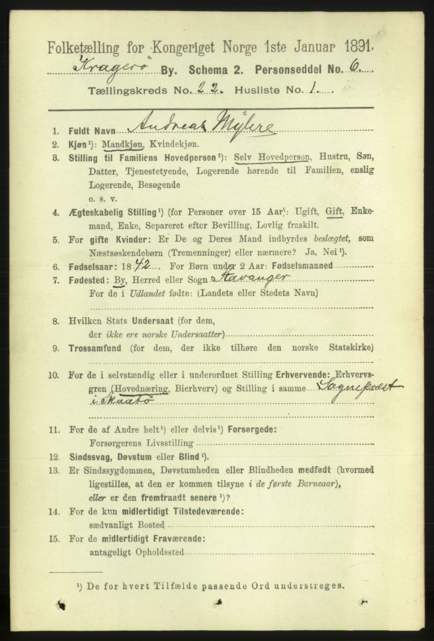 RA, 1891 census for 0801 Kragerø, 1891, p. 4763