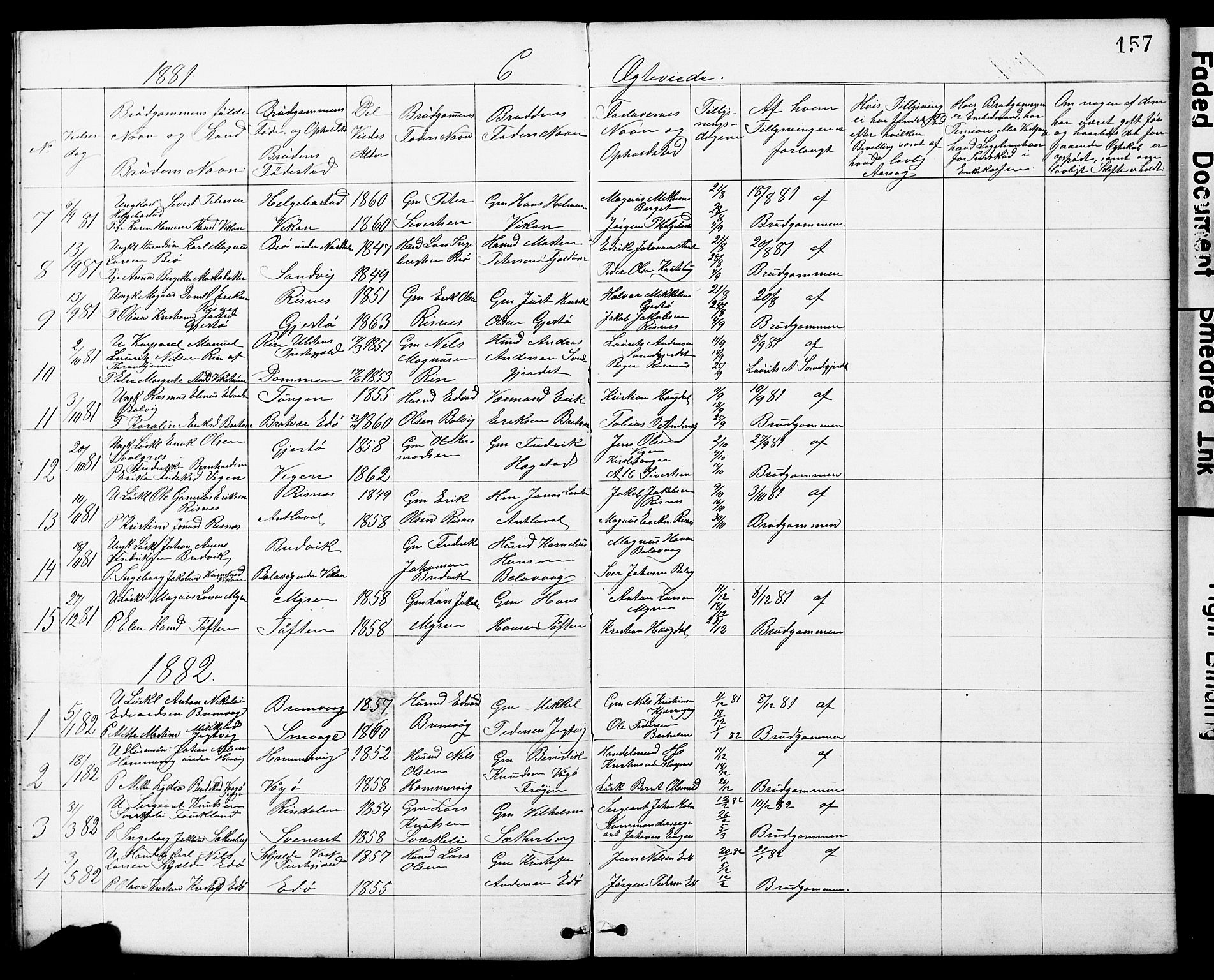 Ministerialprotokoller, klokkerbøker og fødselsregistre - Sør-Trøndelag, SAT/A-1456/634/L0541: Parish register (copy) no. 634C03, 1874-1891, p. 157