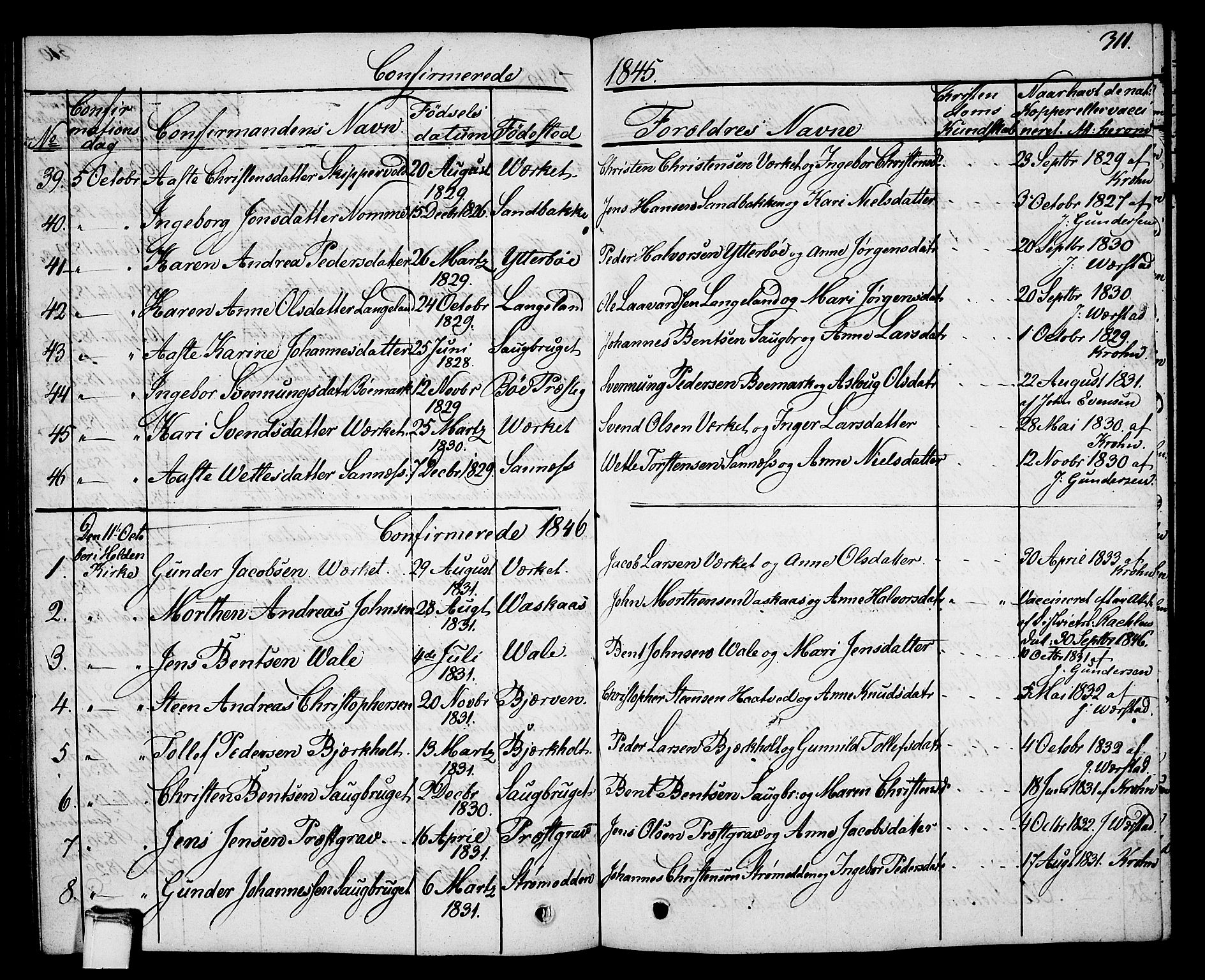 Holla kirkebøker, SAKO/A-272/G/Ga/L0002: Parish register (copy) no. I 2, 1830-1848, p. 311