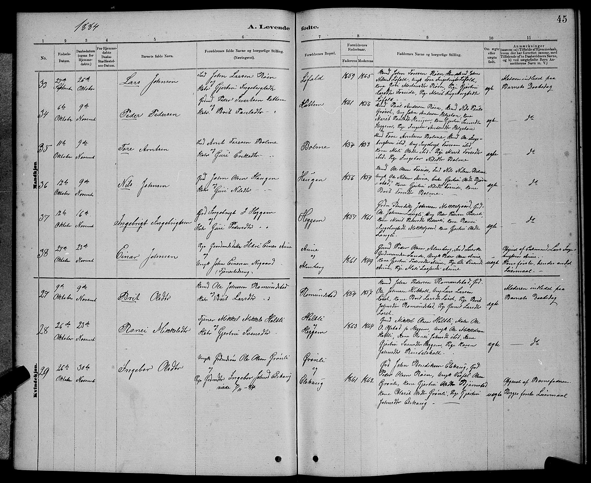 Ministerialprotokoller, klokkerbøker og fødselsregistre - Møre og Romsdal, AV/SAT-A-1454/598/L1077: Parish register (copy) no. 598C02, 1879-1891, p. 45