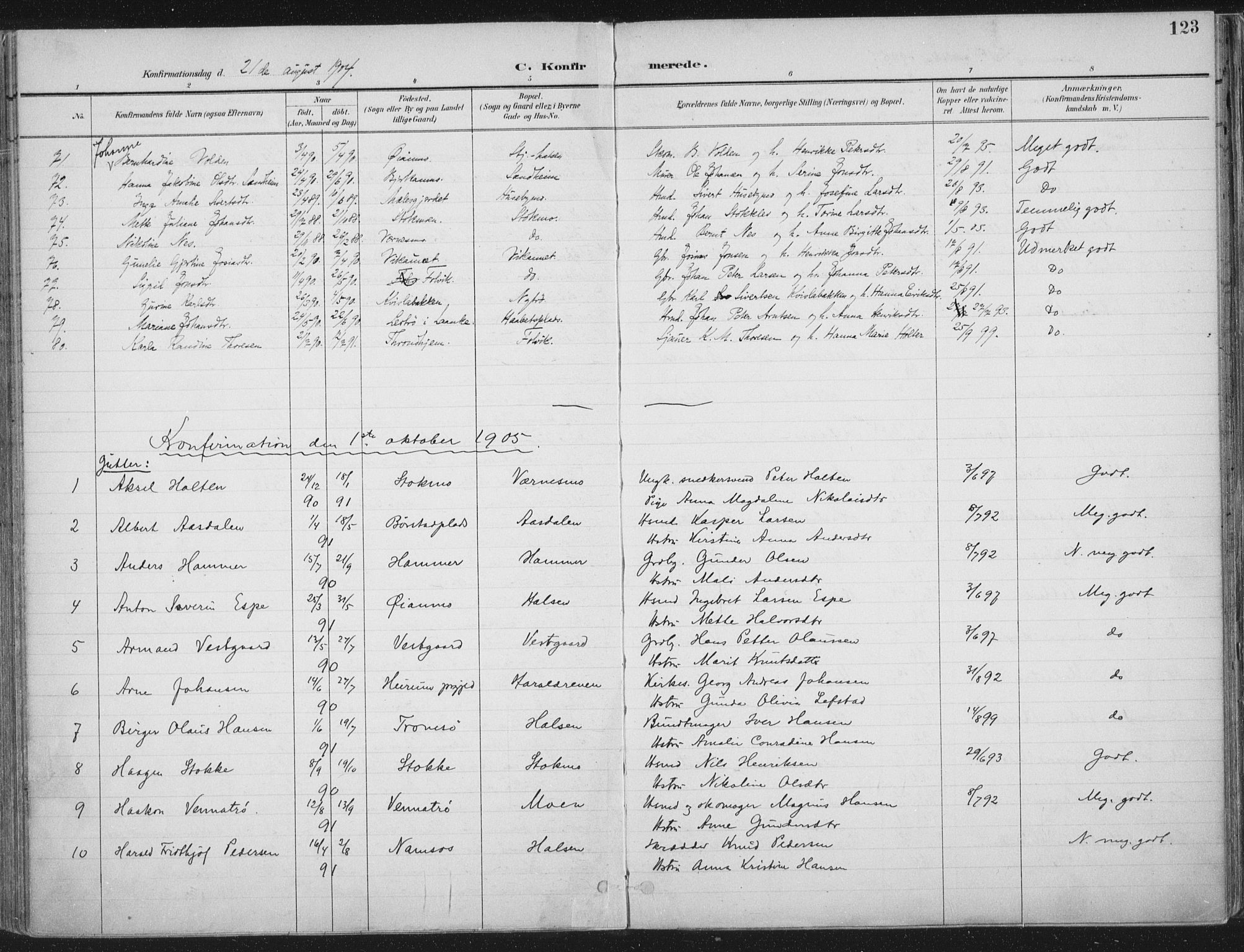 Ministerialprotokoller, klokkerbøker og fødselsregistre - Nord-Trøndelag, SAT/A-1458/709/L0082: Parish register (official) no. 709A22, 1896-1916, p. 123