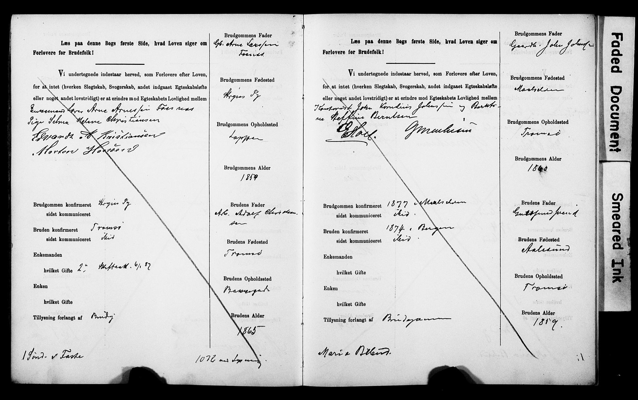 Tromsø sokneprestkontor/stiftsprosti/domprosti, AV/SATØ-S-1343/H/Hc/L0099/0001: Banns register no. 99.1, 1886-1892