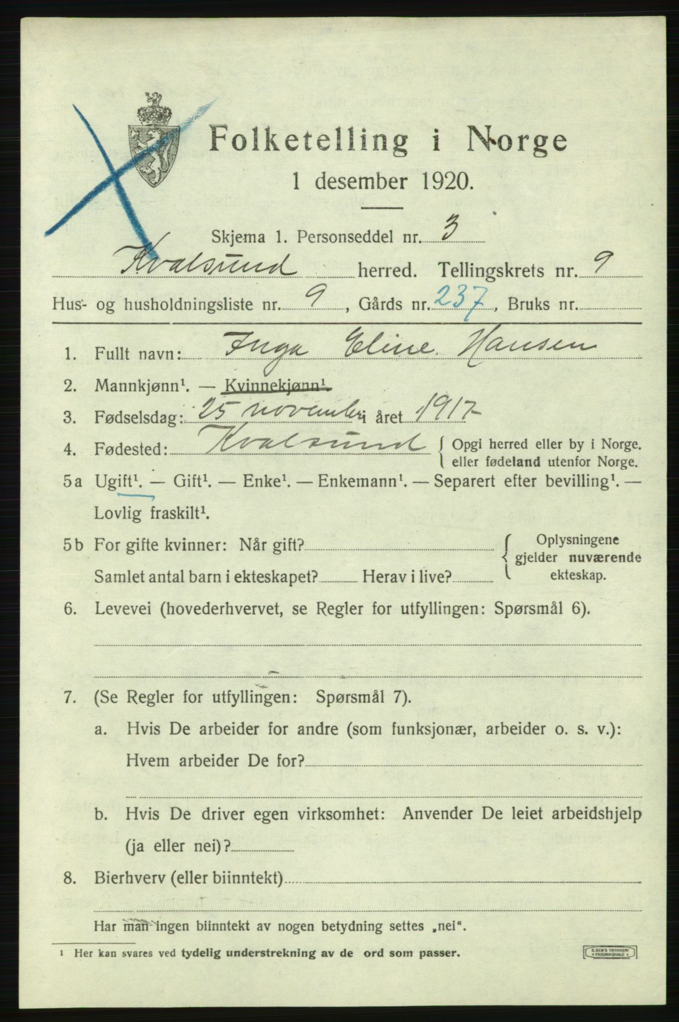 SATØ, 1920 census for , 1920, p. 2866