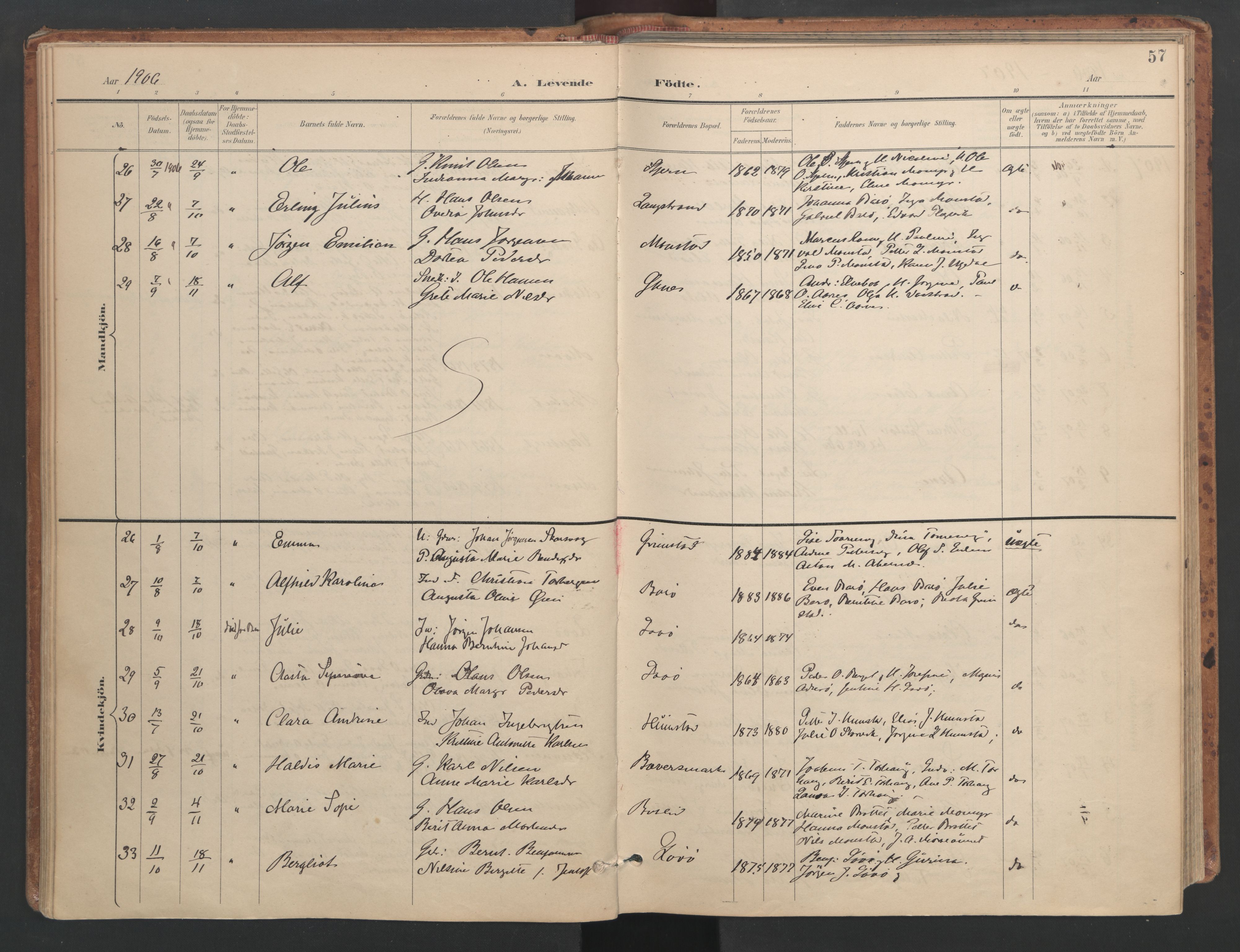Ministerialprotokoller, klokkerbøker og fødselsregistre - Sør-Trøndelag, SAT/A-1456/655/L0681: Parish register (official) no. 655A10, 1895-1907, p. 57