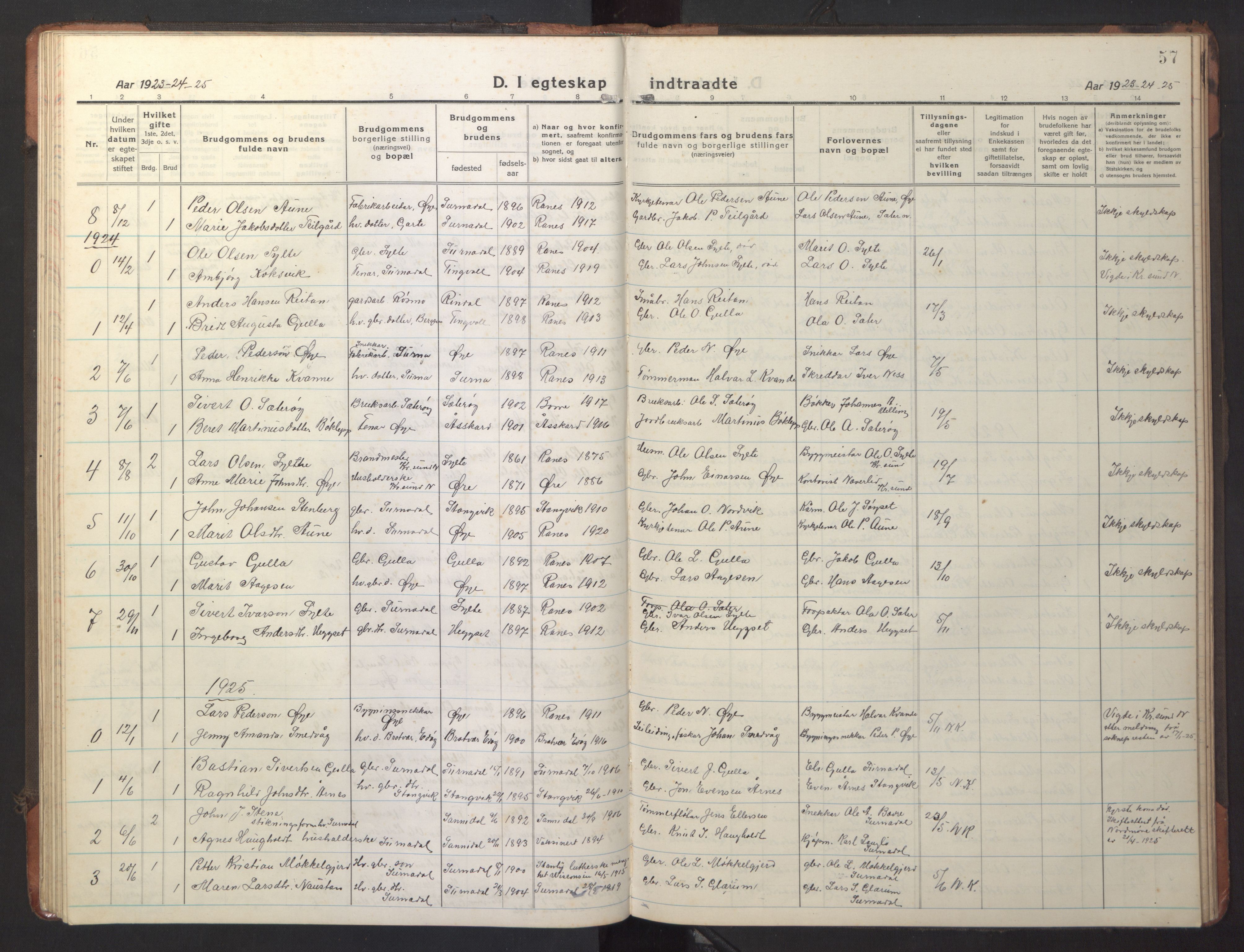 Ministerialprotokoller, klokkerbøker og fødselsregistre - Møre og Romsdal, AV/SAT-A-1454/595/L1054: Parish register (copy) no. 595C06, 1920-1948, p. 57