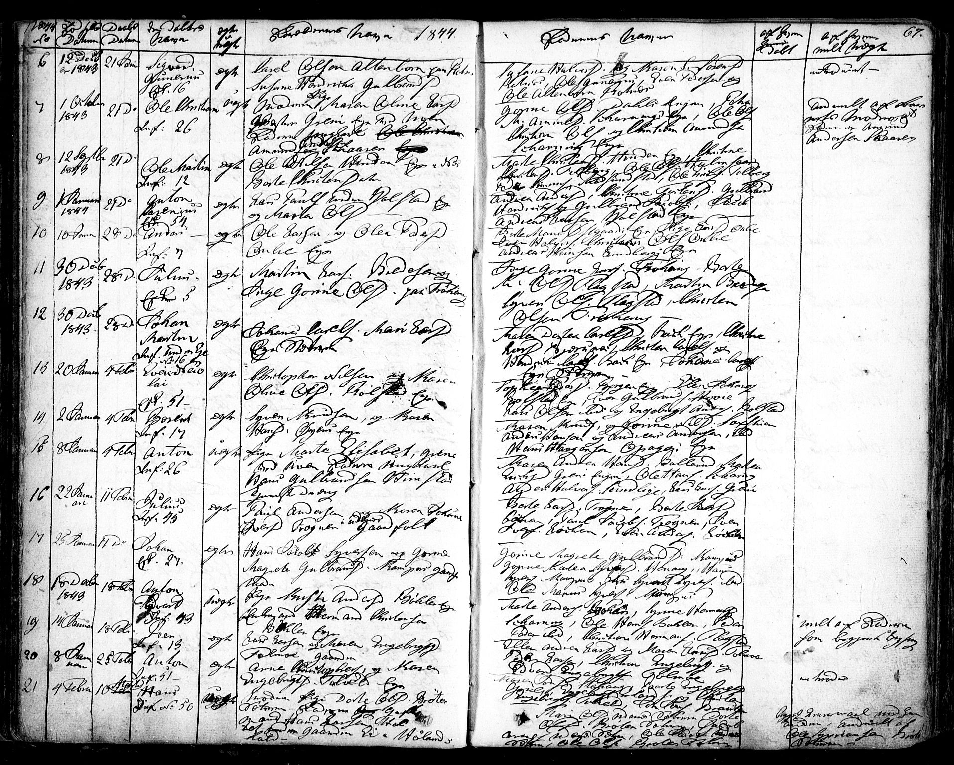 Nes prestekontor Kirkebøker, AV/SAO-A-10410/F/Fa/L0006: Parish register (official) no. I 6, 1833-1845, p. 67