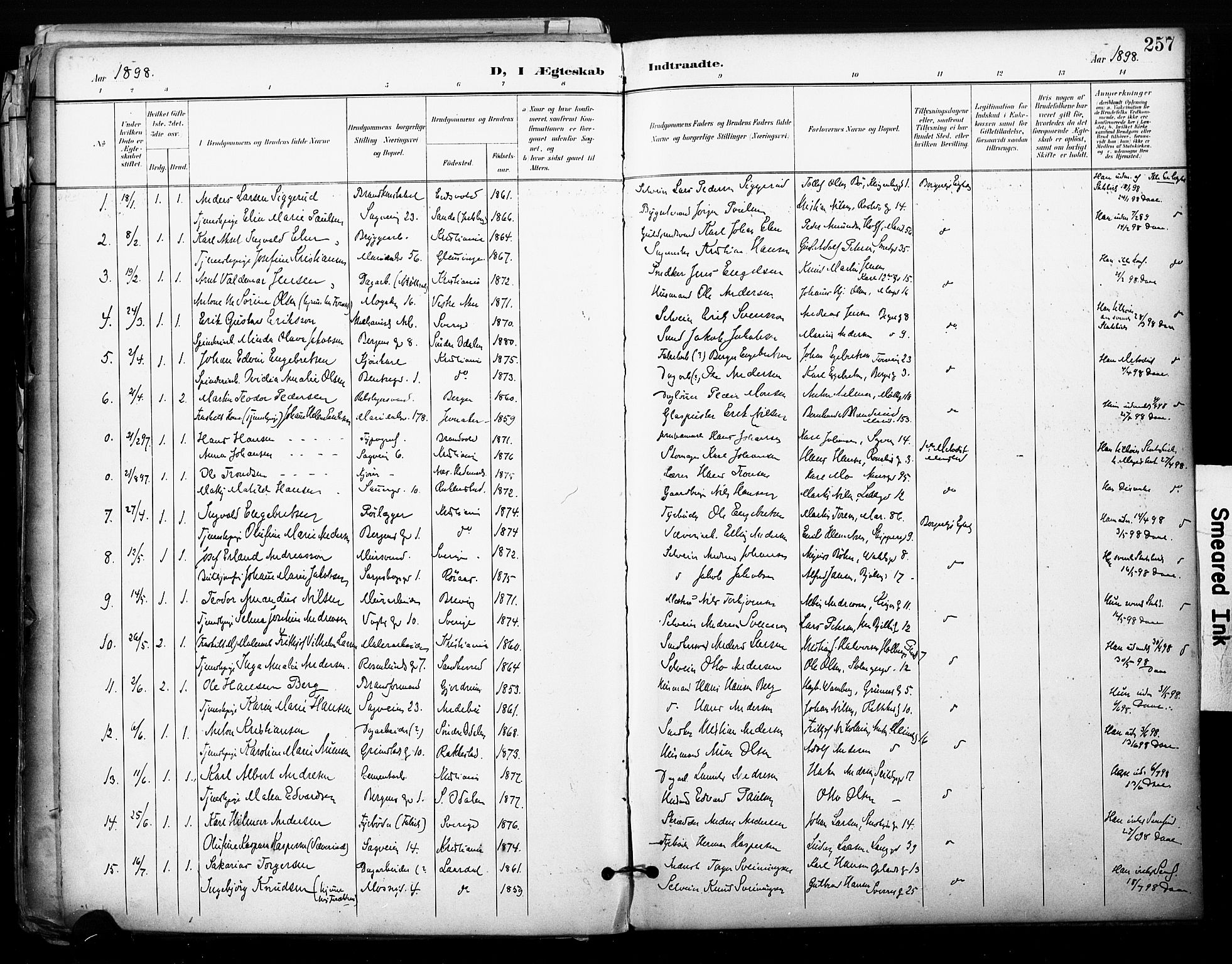 Sagene prestekontor Kirkebøker, SAO/A-10796/F/L0005: Parish register (official) no. 5, 1898-1911, p. 257