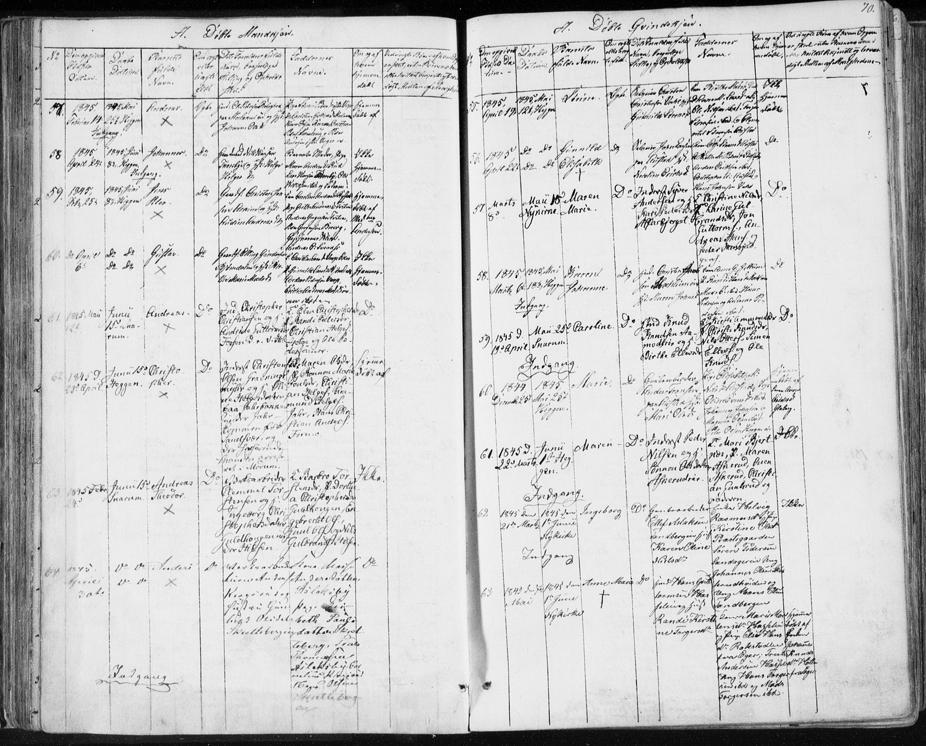 Modum kirkebøker, SAKO/A-234/F/Fa/L0007: Parish register (official) no. 7, 1841-1850, p. 70