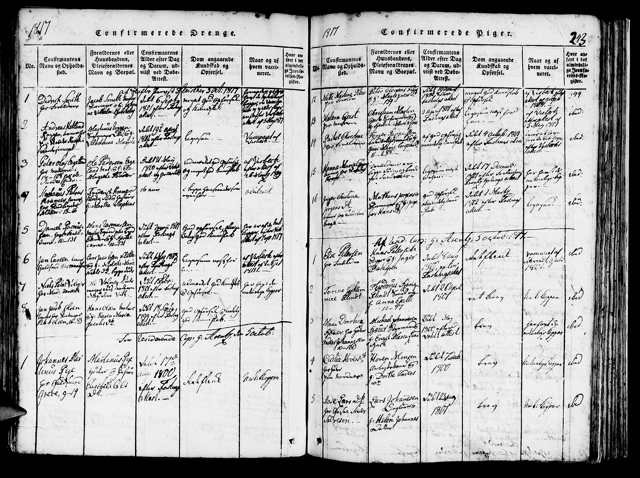 Domkirken sokneprestembete, SAB/A-74801/H/Haa/L0010: Parish register (official) no. A 10, 1816-1821, p. 243