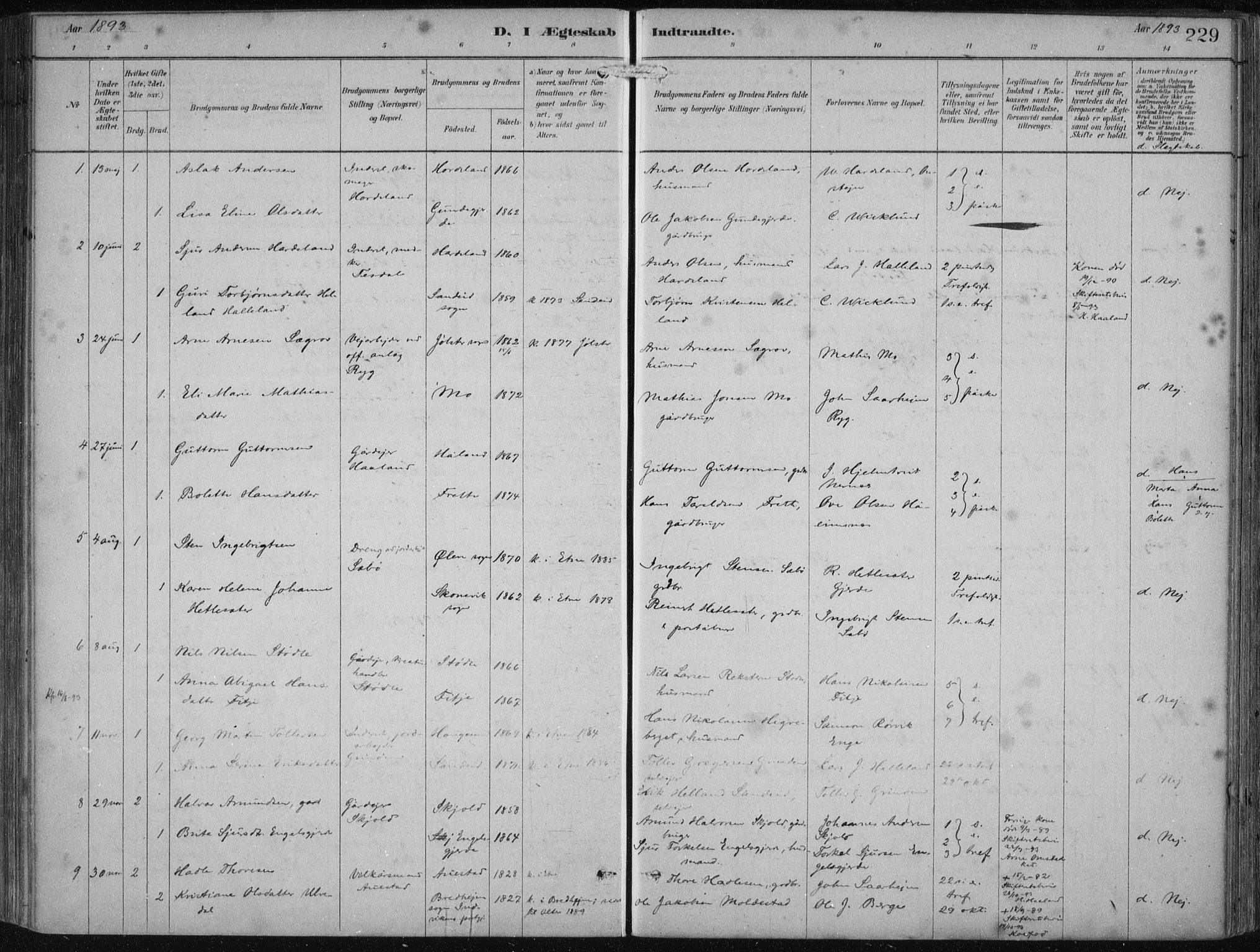 Etne sokneprestembete, AV/SAB-A-75001/H/Haa: Parish register (official) no. B  1, 1879-1919, p. 229