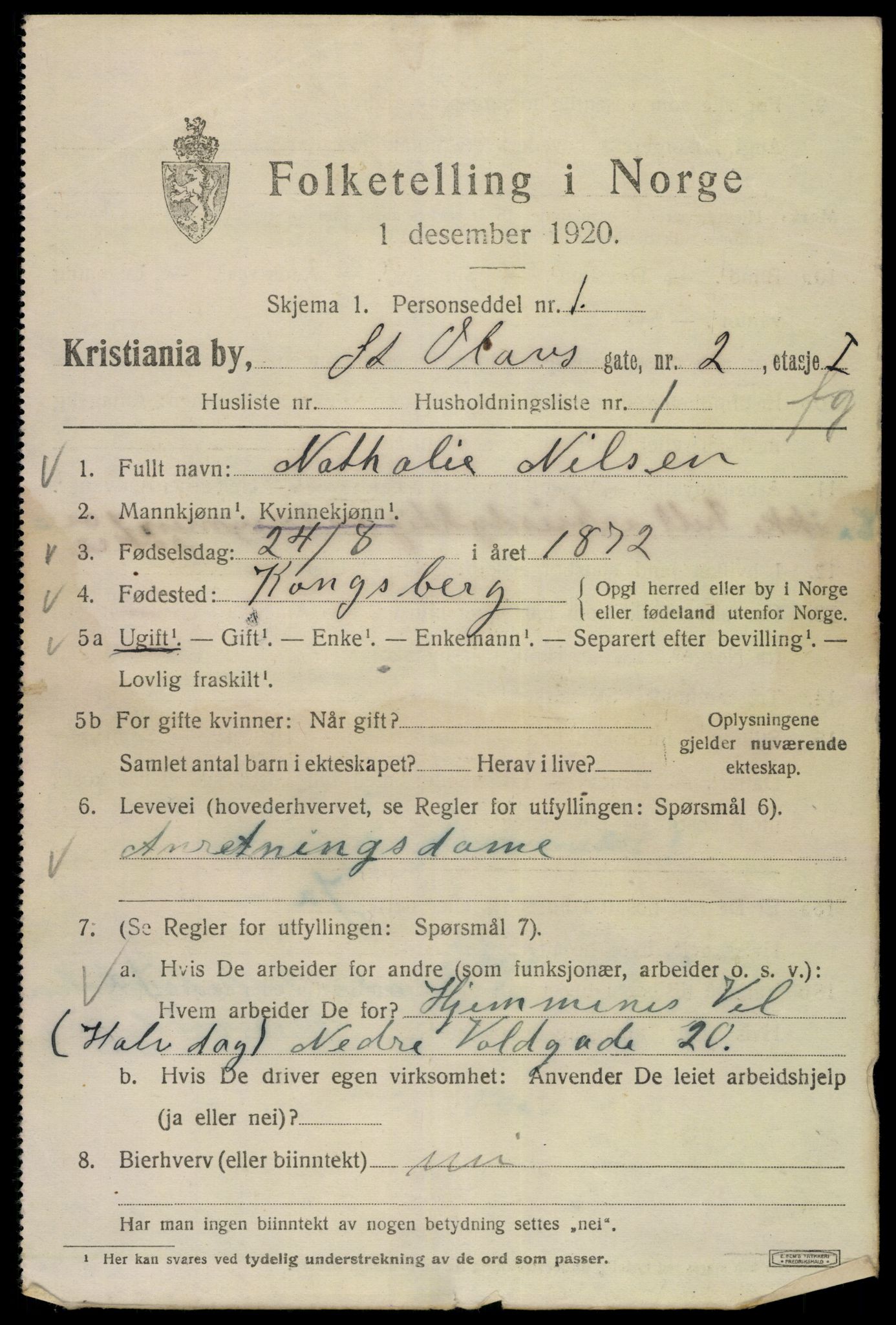 SAO, 1920 census for Kristiania, 1920, p. 534161