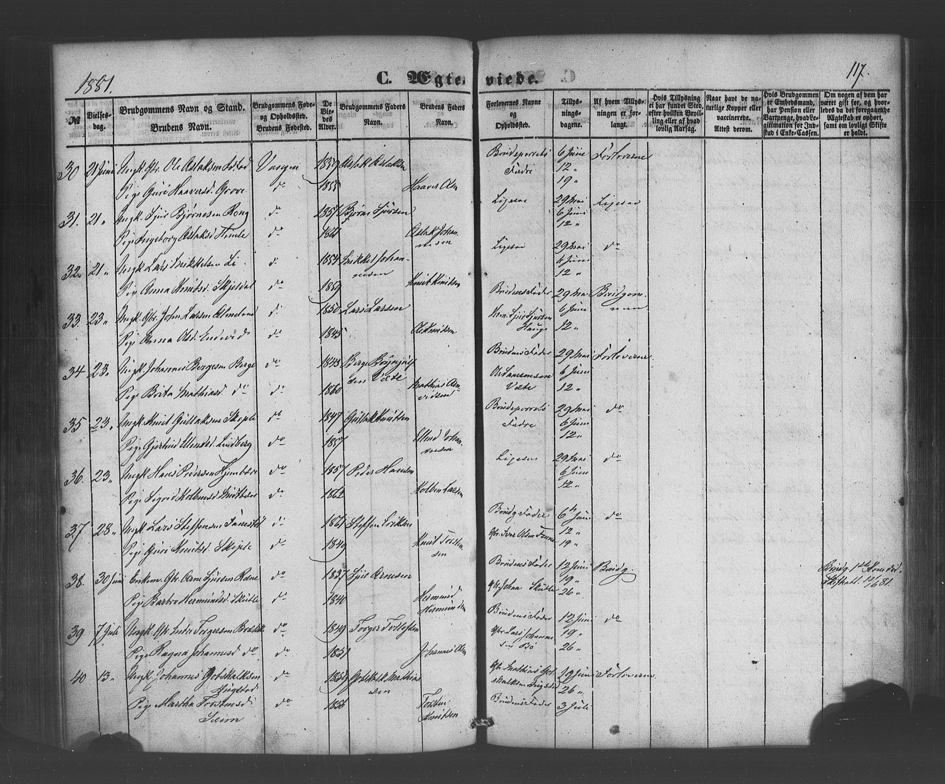 Voss sokneprestembete, AV/SAB-A-79001/H/Haa: Parish register (official) no. A 19, 1851-1886, p. 117