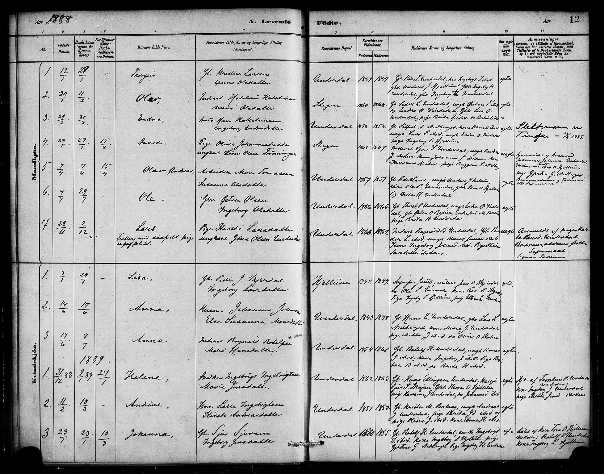 Aurland sokneprestembete, SAB/A-99937/H/Ha/Hae/L0001: Parish register (official) no. E 1, 1880-1907, p. 12