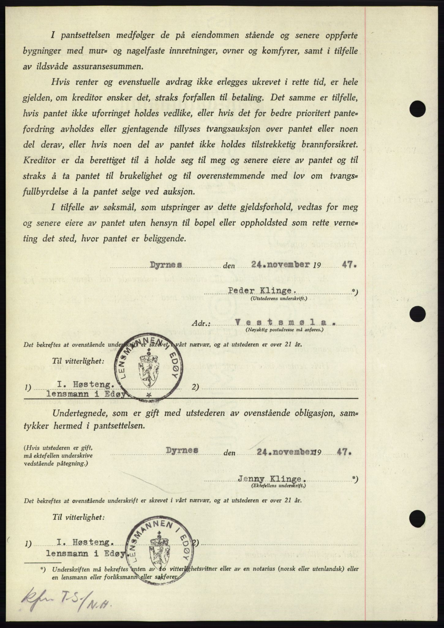 Nordmøre sorenskriveri, AV/SAT-A-4132/1/2/2Ca: Mortgage book no. B97, 1947-1948, Diary no: : 2832/1947