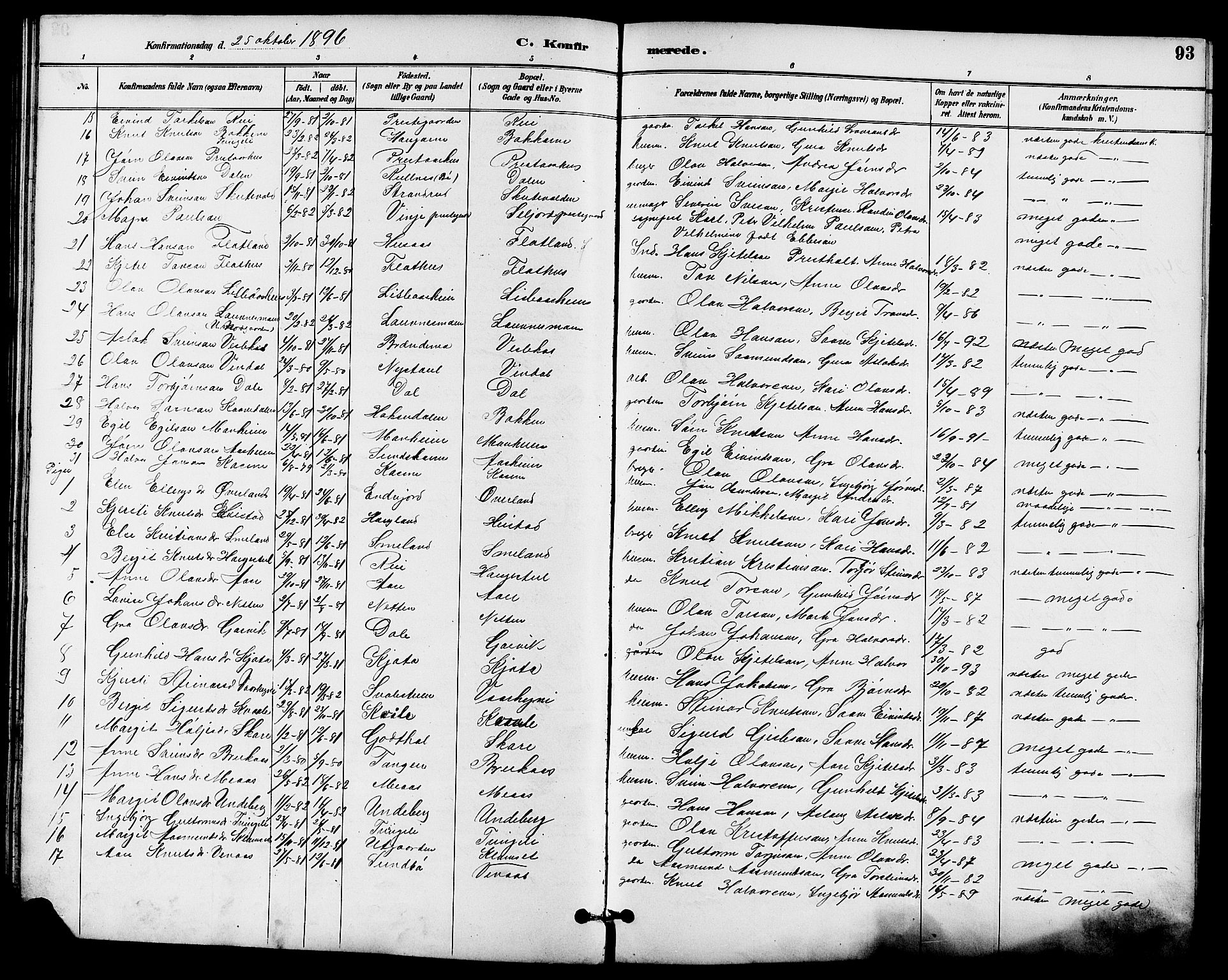 Seljord kirkebøker, SAKO/A-20/G/Ga/L0005: Parish register (copy) no. I 5, 1887-1914, p. 93