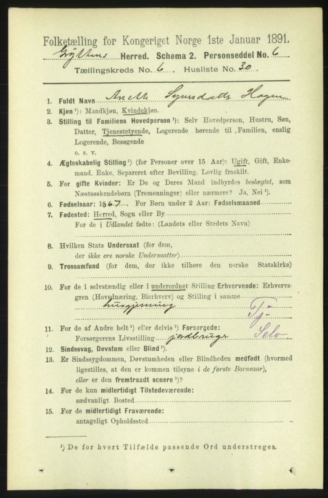 RA, 1891 census for 1539 Grytten, 1891, p. 2654