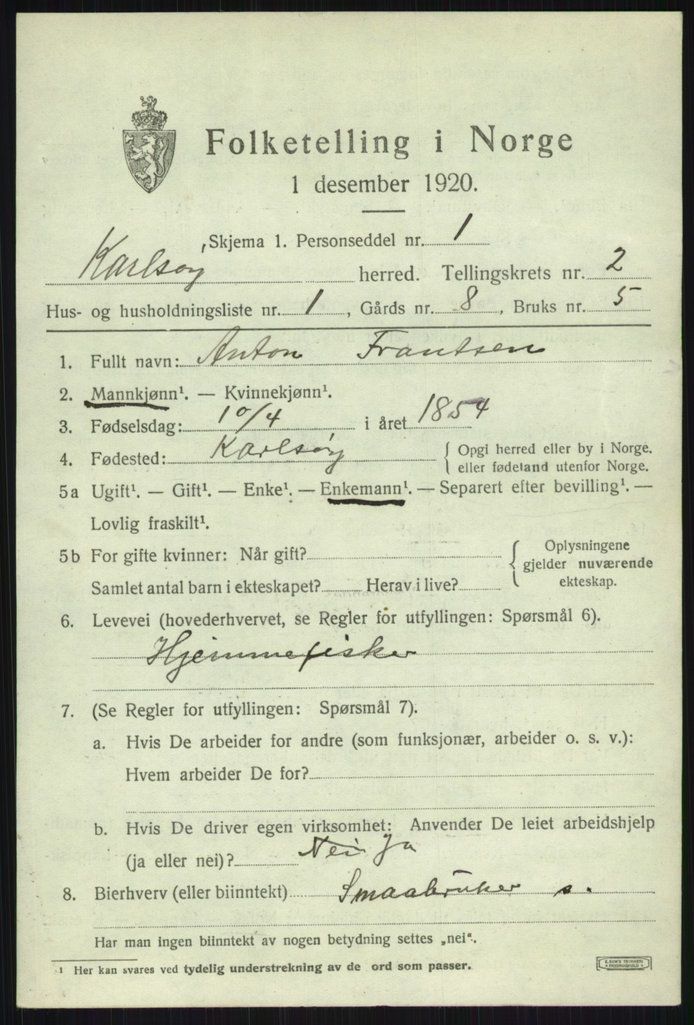 SATØ, 1920 census for Karlsøy, 1920, p. 1183