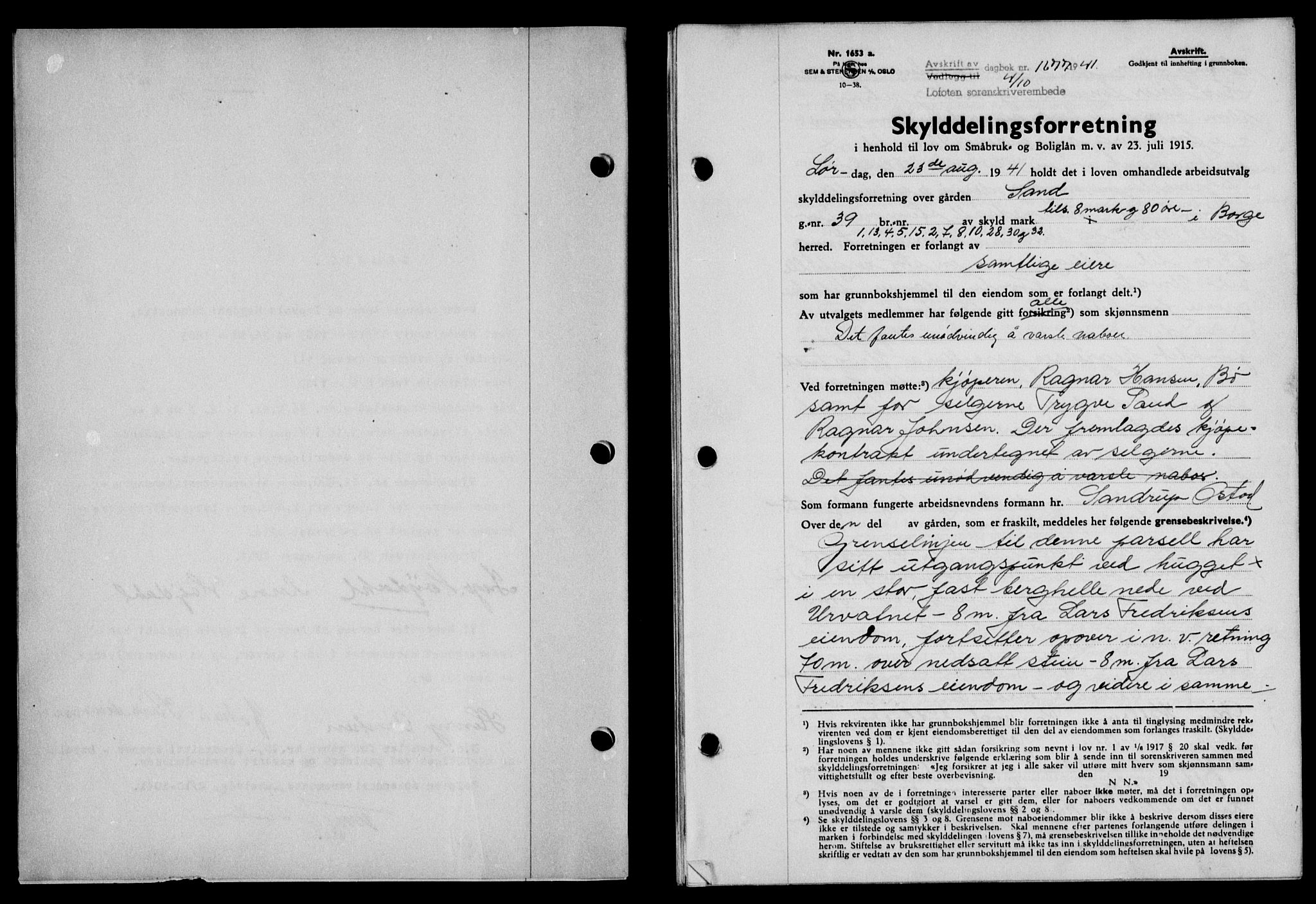 Lofoten sorenskriveri, SAT/A-0017/1/2/2C/L0009a: Mortgage book no. 9a, 1941-1942, Diary no: : 1677/1941