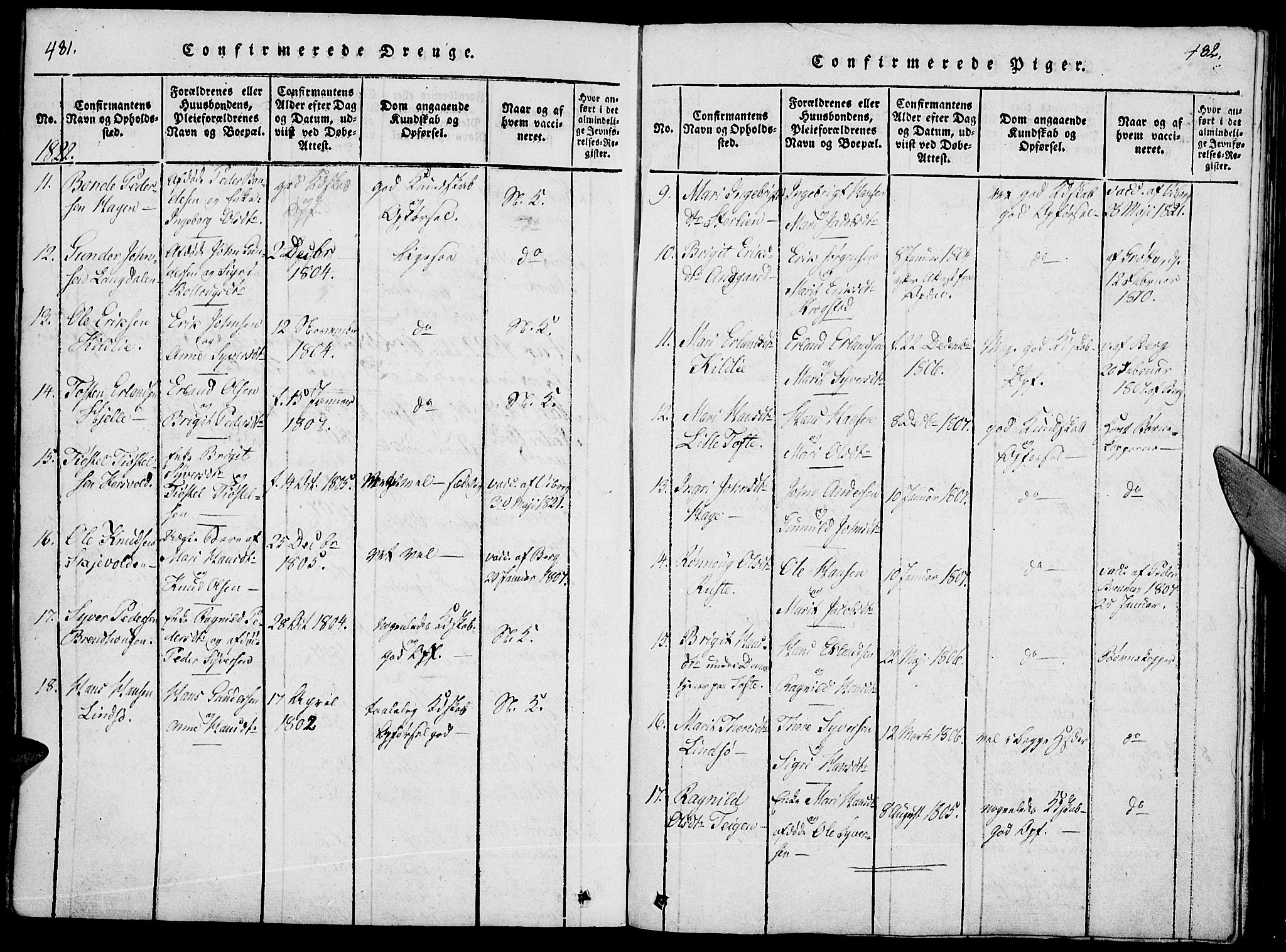 Lesja prestekontor, AV/SAH-PREST-068/H/Ha/Haa/L0004: Parish register (official) no. 4, 1820-1829, p. 481-482