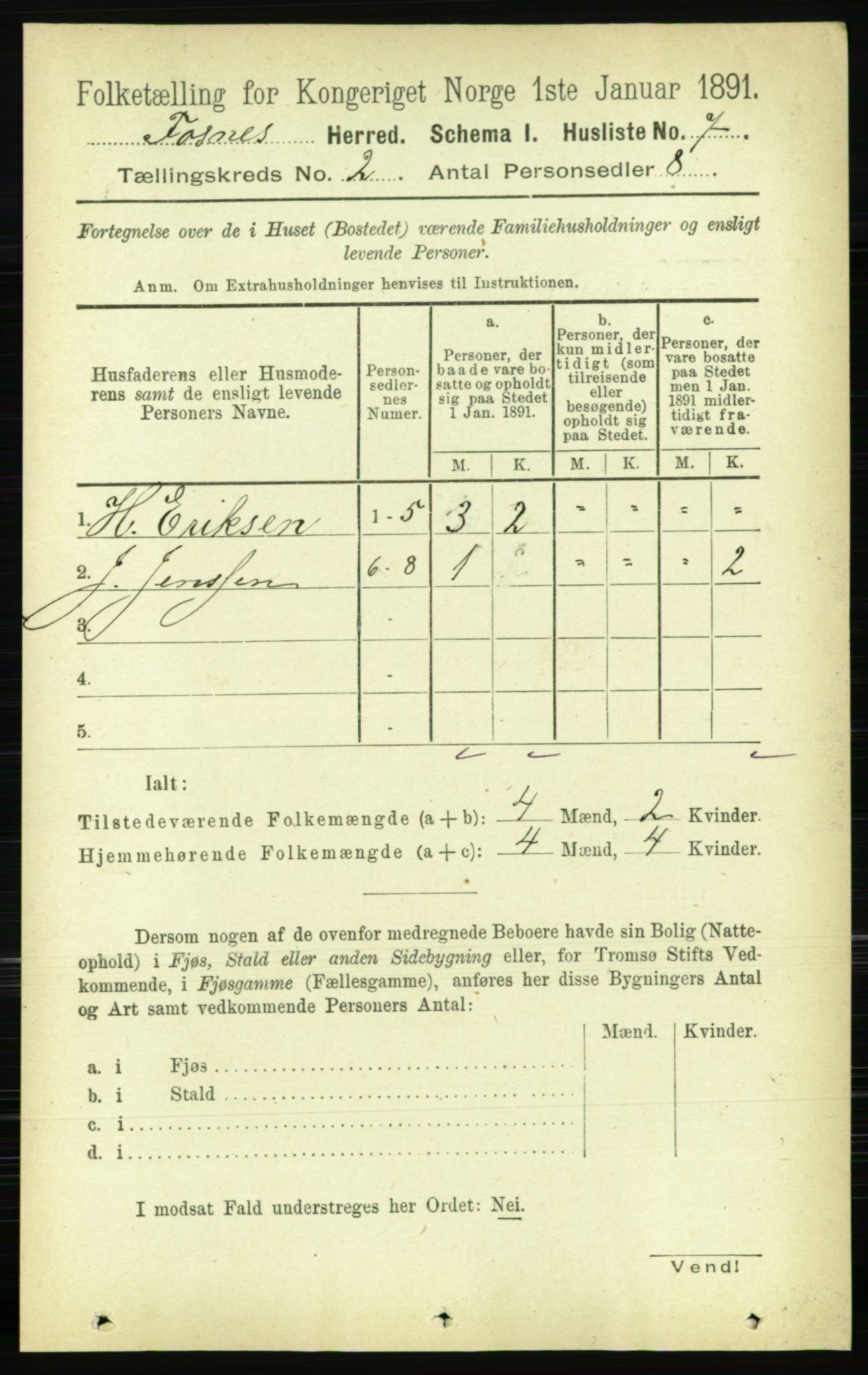 RA, 1891 census for 1748 Fosnes, 1891, p. 371