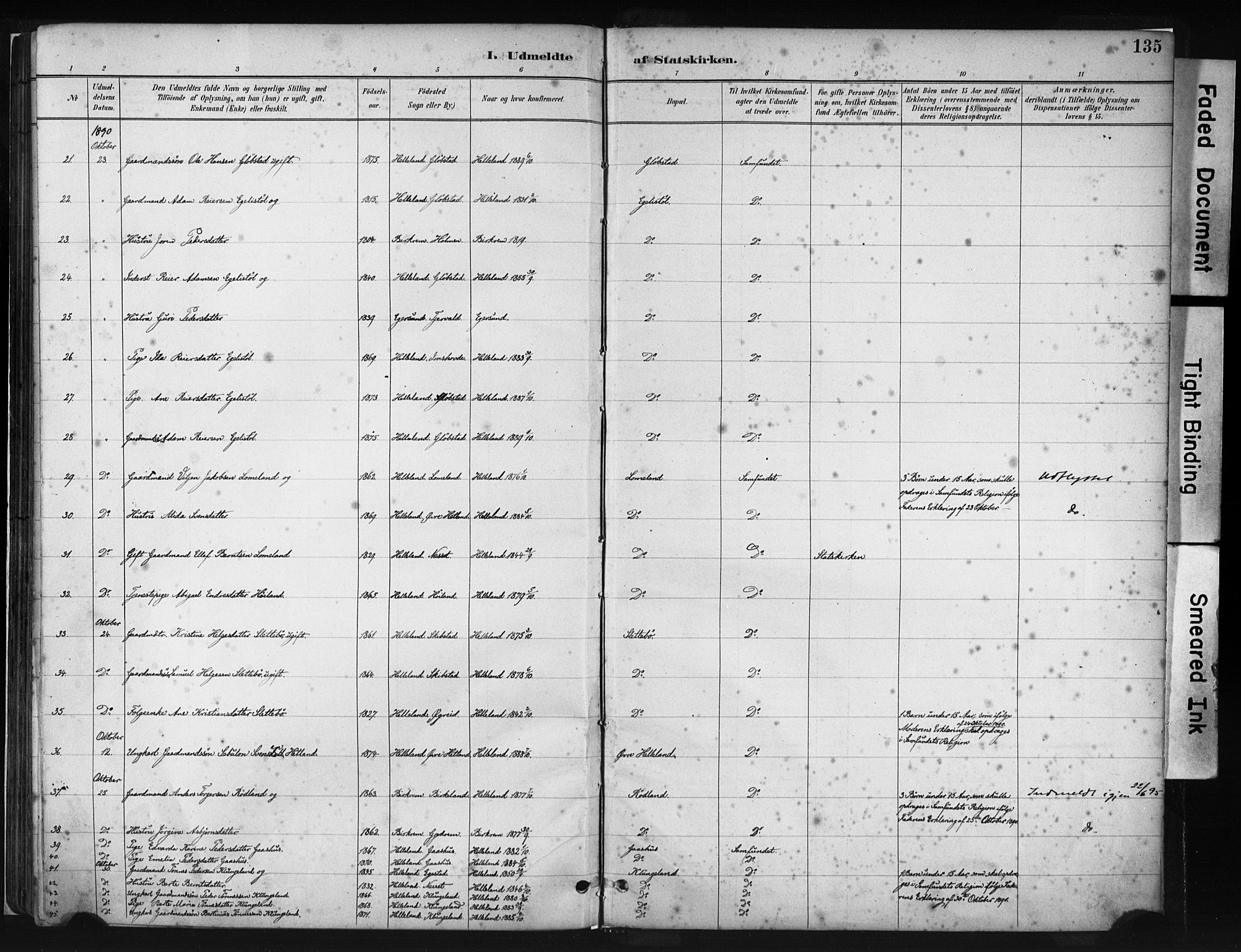 Helleland sokneprestkontor, AV/SAST-A-101810/S05/L0011: Parish register (official) no. A 8, 1887-1907, p. 135