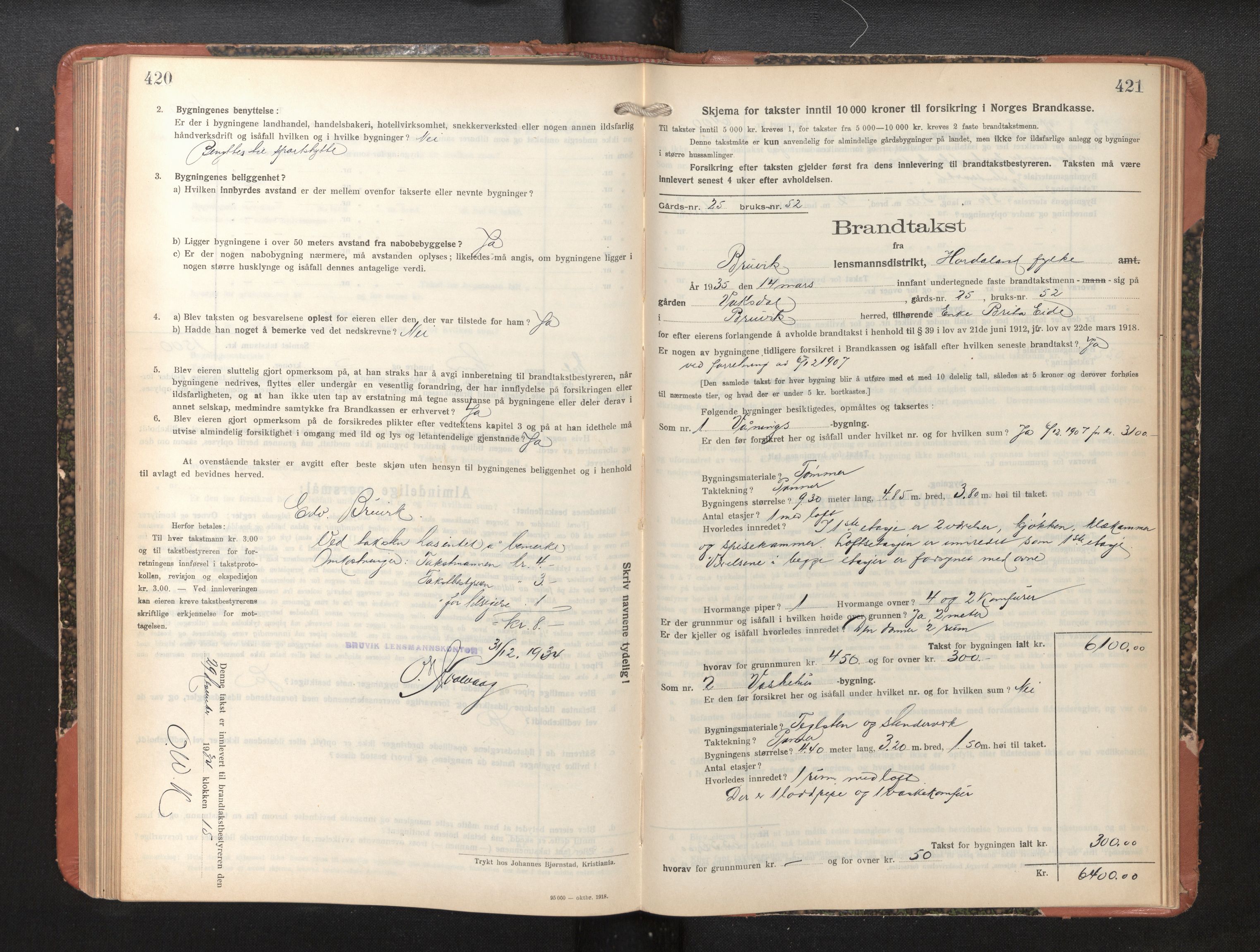 Lensmannen i Bruvik, SAB/A-31301/0012/L0010: Branntakstprotokoll, skjematakst, 1925-1936, p. 420-421