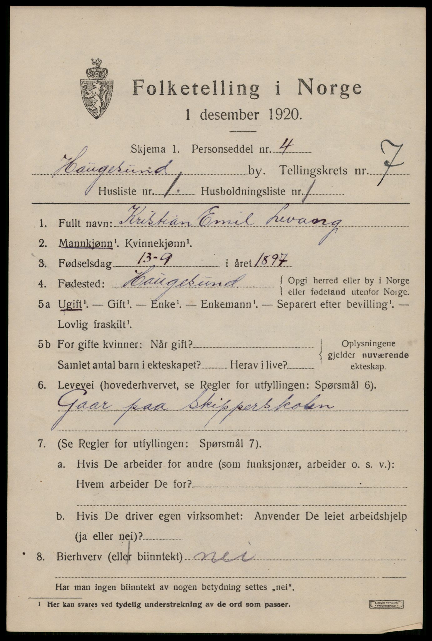 SAST, 1920 census for Haugesund, 1920, p. 25071