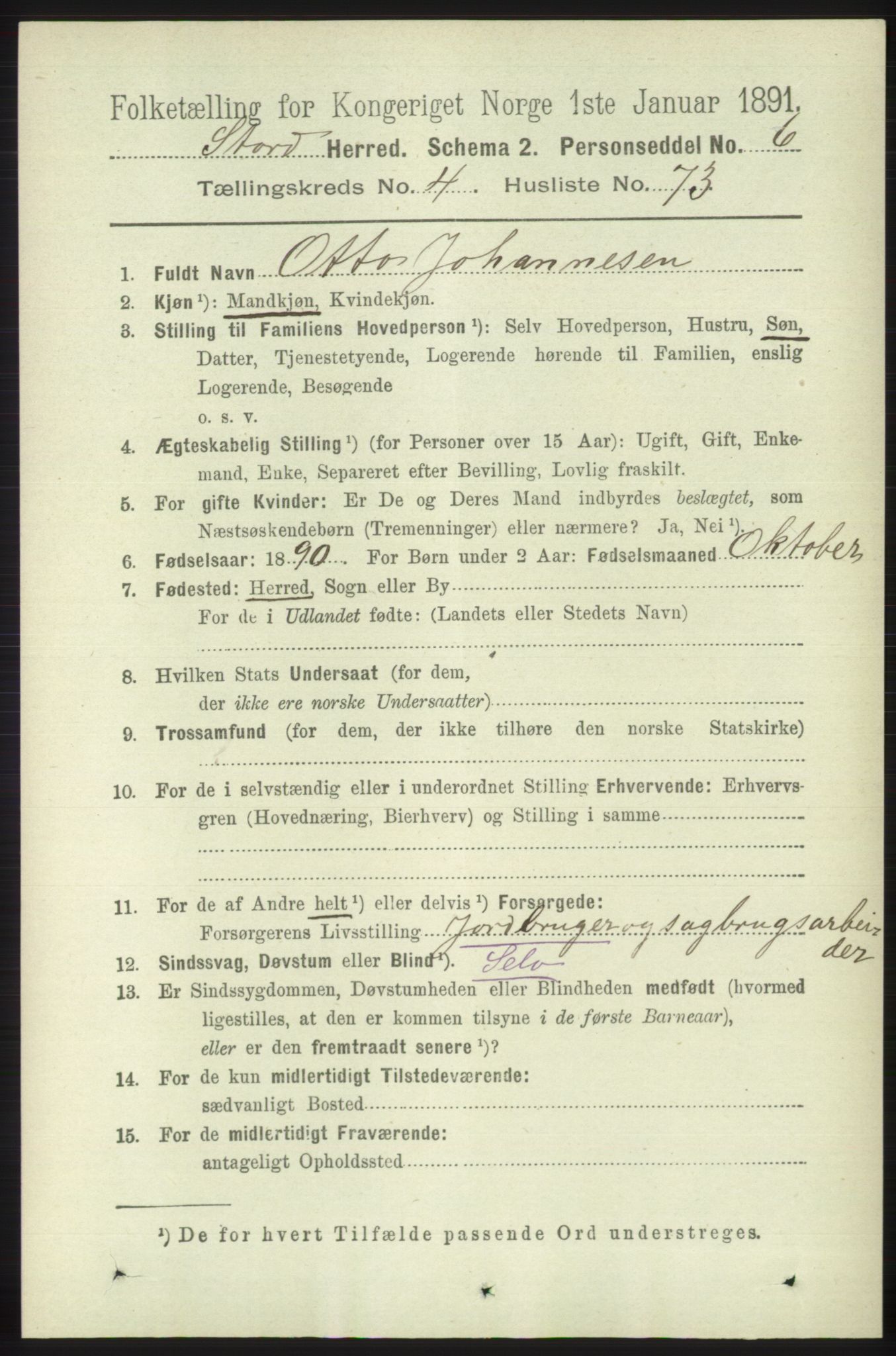 RA, 1891 census for 1221 Stord, 1891, p. 1574